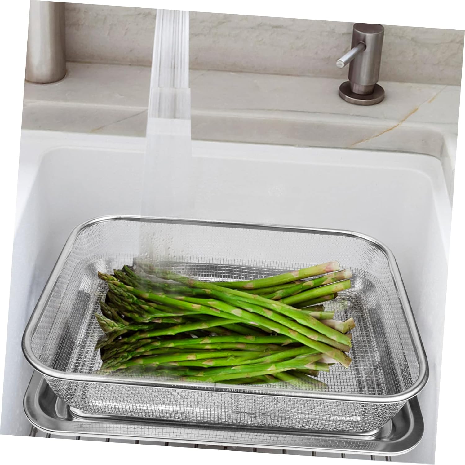 1 juego de mesa para freír frutas fritas, cesta de frutas fritas, verduras de drenaje, colador de freidora de acero inoxidable, soporte de equipo,