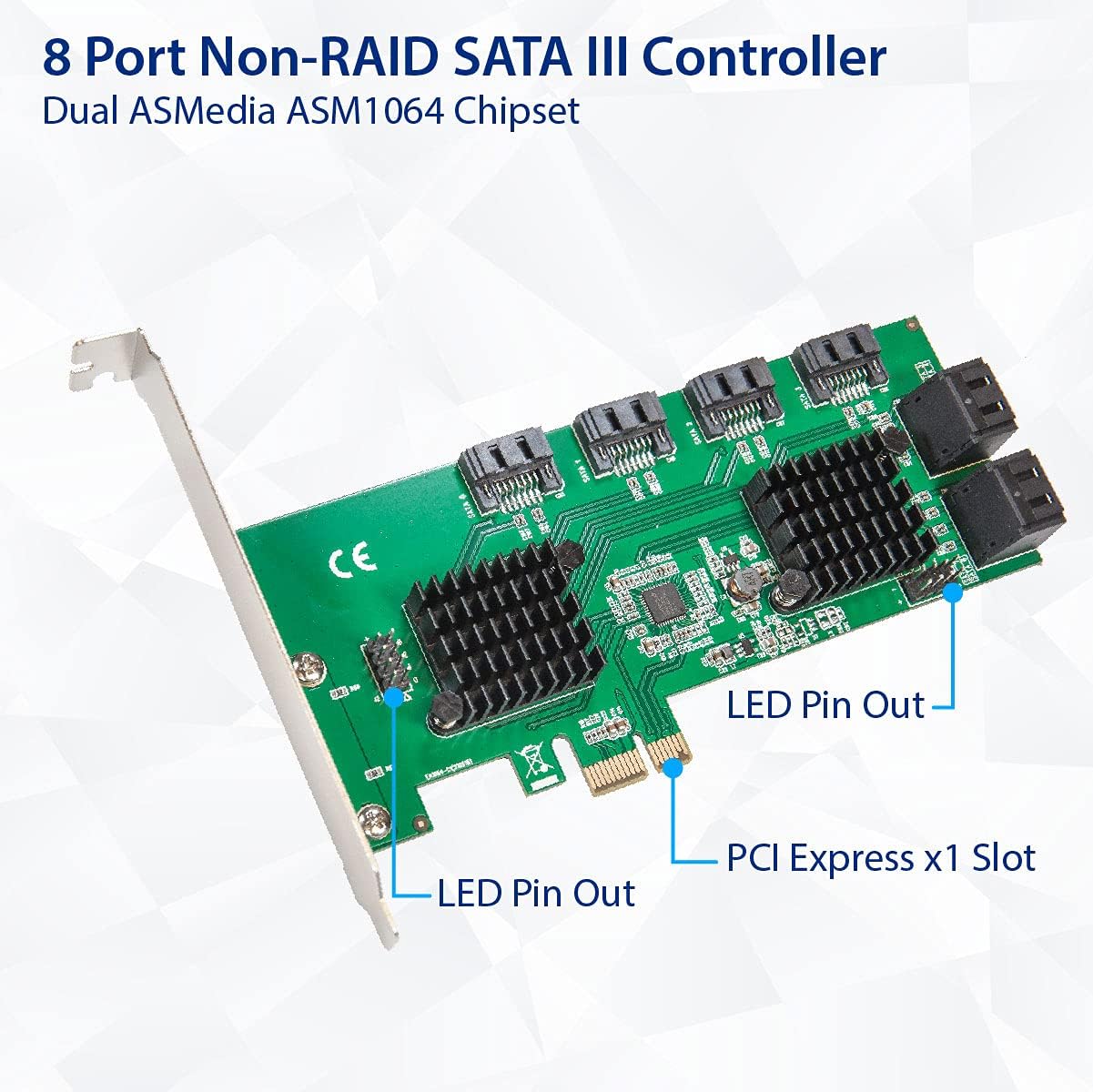 Syba 8 puertos SATA III a PCIe 3.0 x1 tarjeta de expansión no RAID doble ASM1064 soporte de perfil bajo, SD-PEX40163