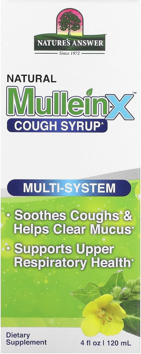 Nature’s Answer Mullein-X Multi System – Jarabe para la tos de 4 onzas  Alivia la tos y limpia la mucosidad  Apoyo respiratorio  Sin gluten OGM