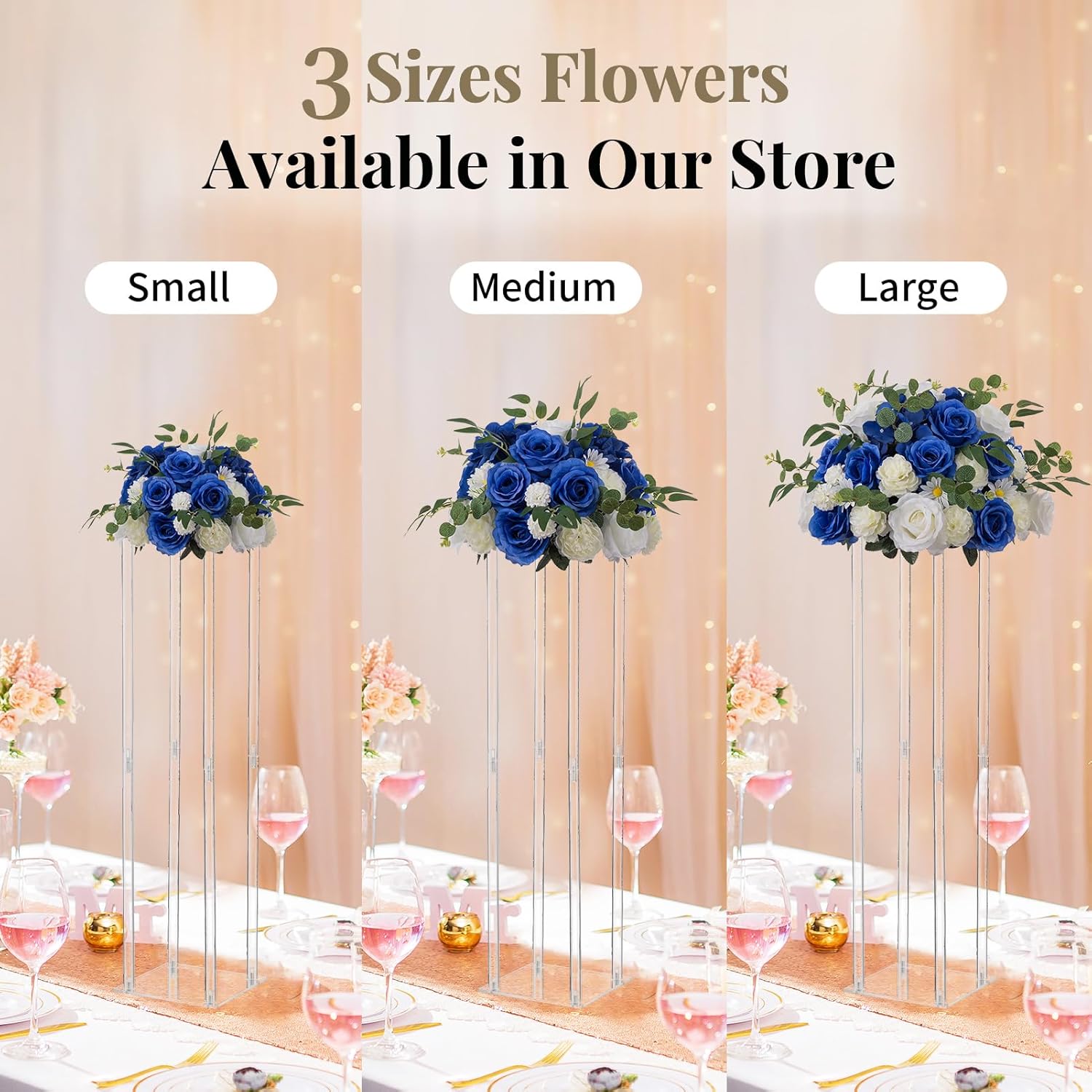 NUPTIO Ramo de arreglo de bolas de flores, 10 unidades de 17.7 pulgadas de diámetro, flores falsas azul real y blanco, bolas de rosas para centros