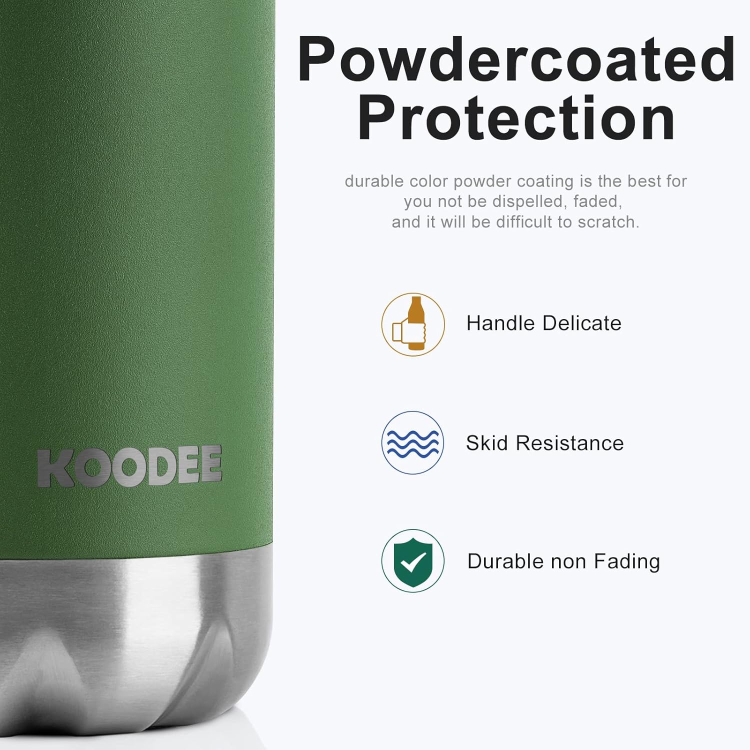Koodee Botella de agua de acero inoxidable de 12 onzas con aislamiento al vacío para la escuela, botellas de agua deportivas de metal en forma de