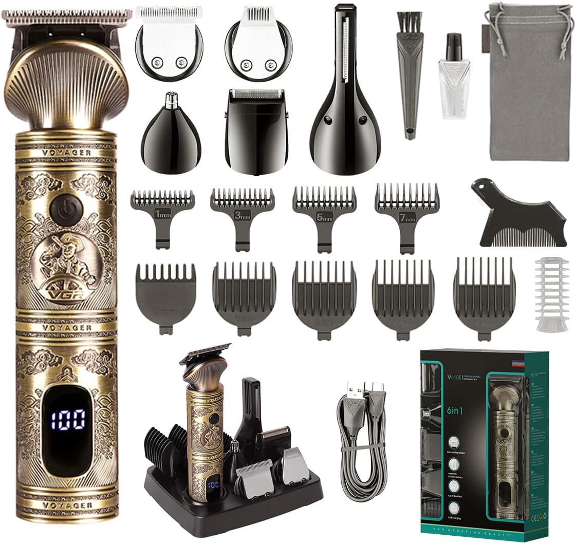 Cortadora de barba para hombres, cortadora de pelo inalámbrica, afeitadoras eléctricas para hombres, kit de aseo impermeable todo en uno para