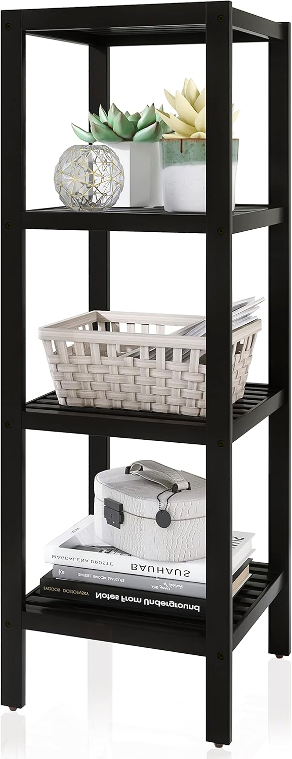SMIBUY Estante de almacenamiento para baño, organizador de bambú de 4 niveles, estantería multifuncional para sala de estar, dormitorio, cocina