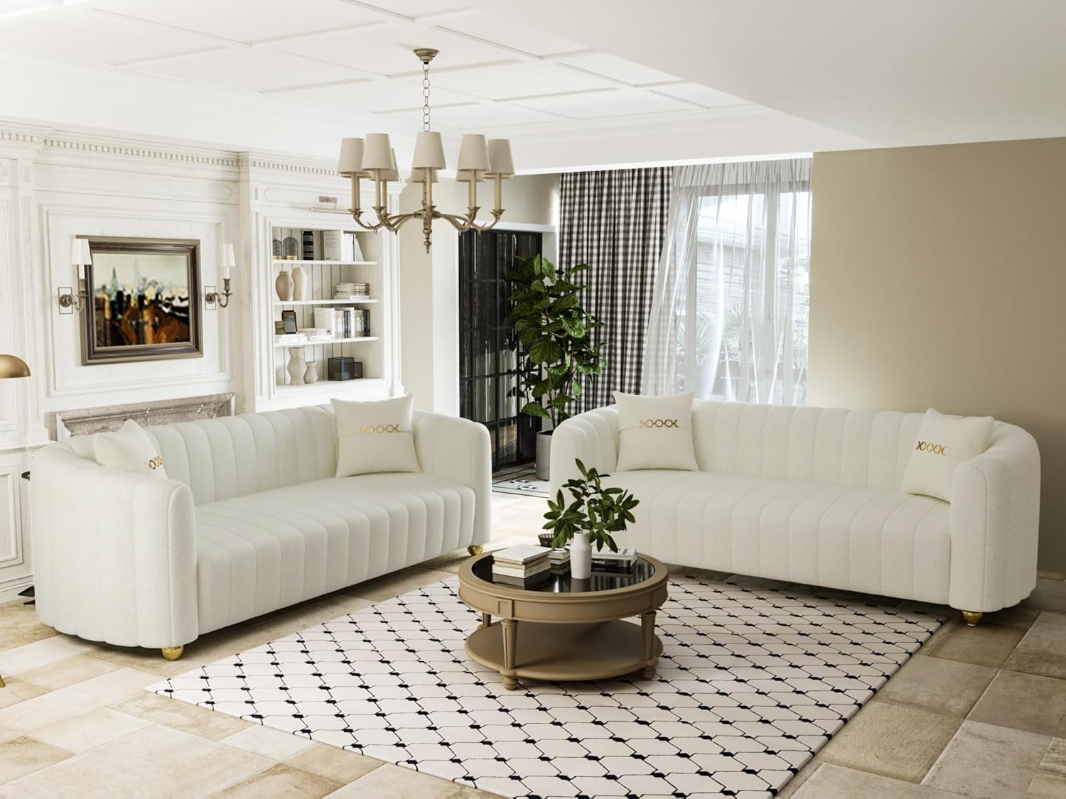 Chesterfield – Sofá tapizado de lana de cordero de 83 pulgadas, moderno de mediados de siglo, sofá tapizado para 3 personas con 2 almohadas, patas
