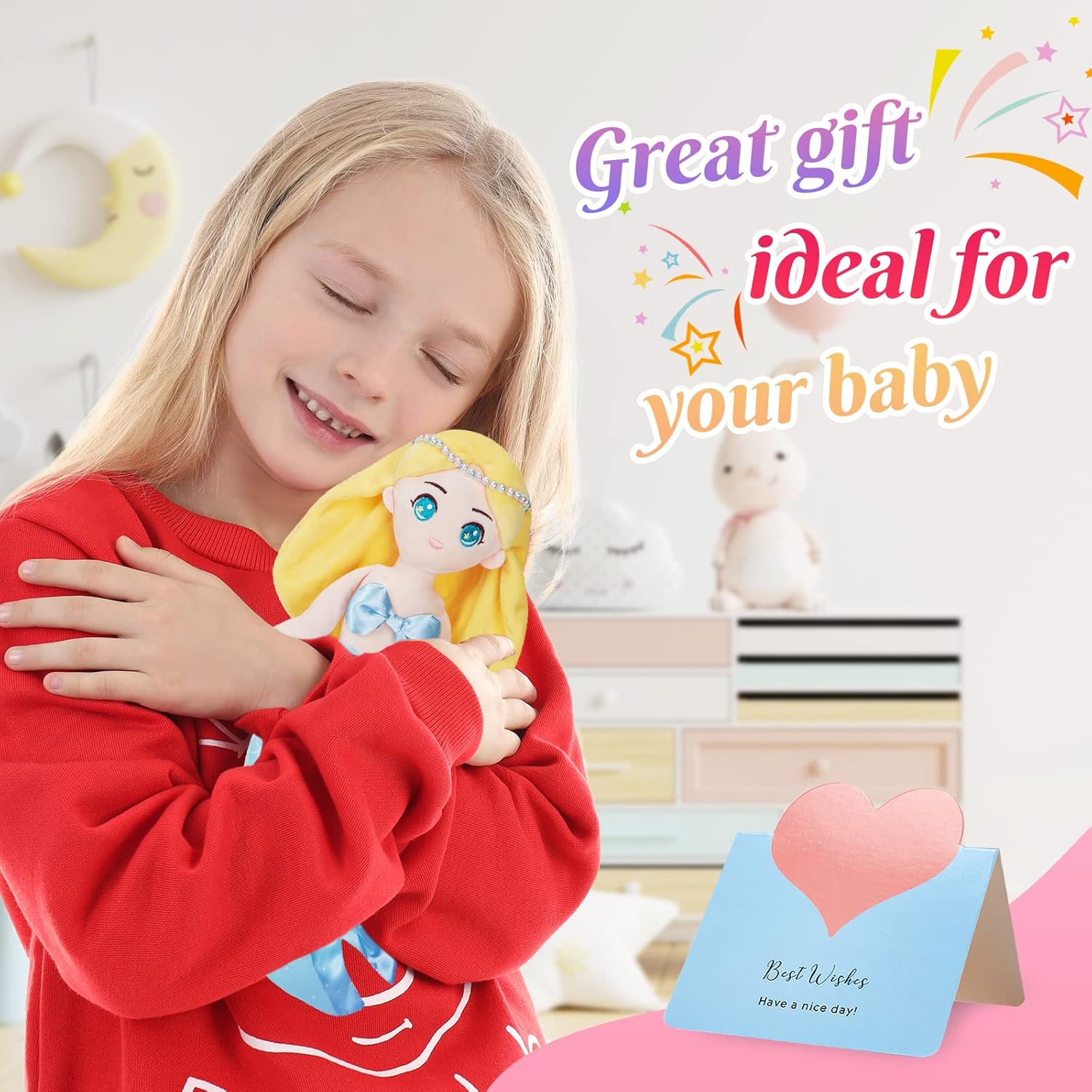 Athoinsu Muñeca de peluche suave de princesa sirena, cumpleaños, día del niño, para niñas pequeñas, amarillo, 15.5 pulgadas