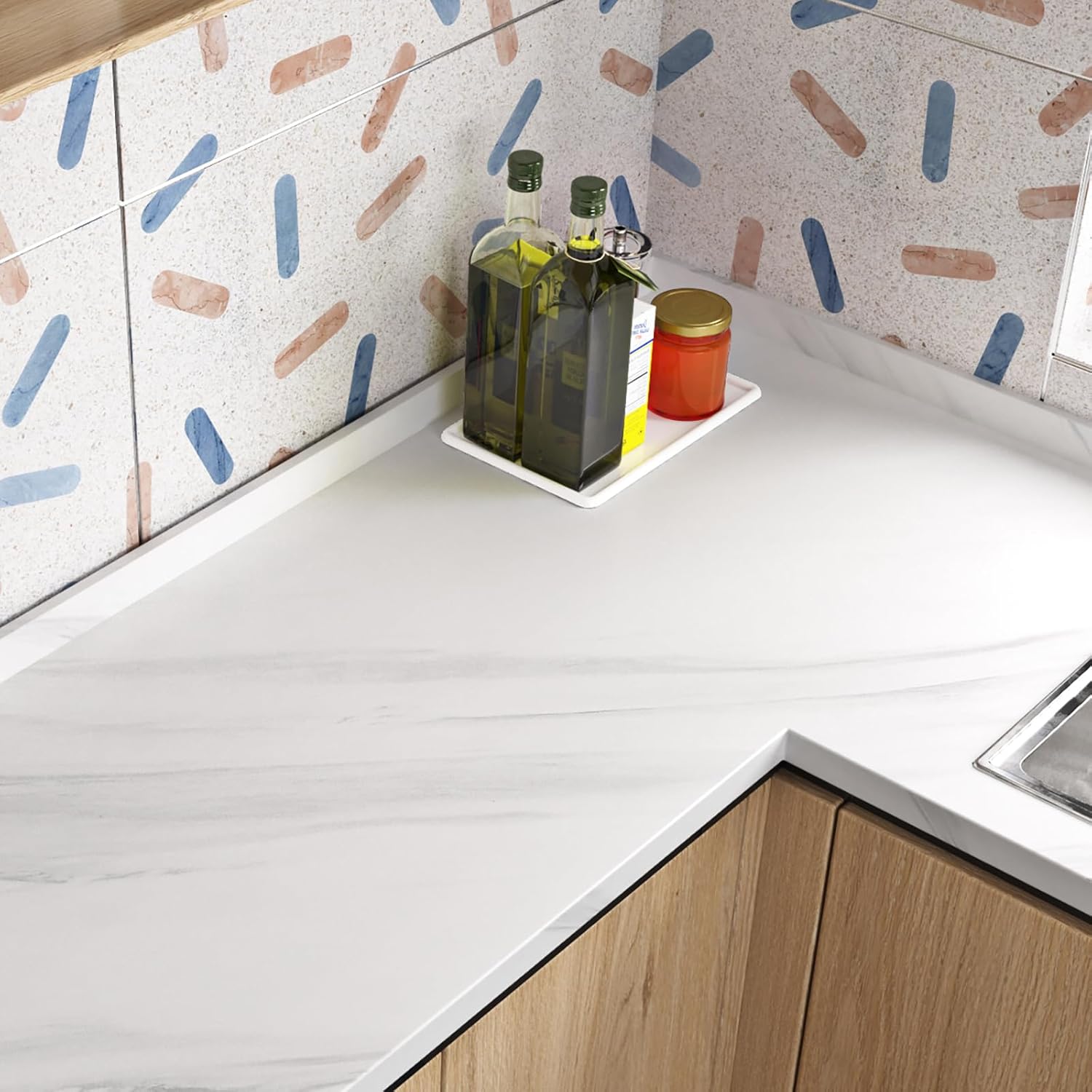 Livelynine Papel de contacto de mármol blanco de 15.8 x 197 pulgadas para encimeras, papel tapiz impermeable para paredes de baño, autoadhesivo,