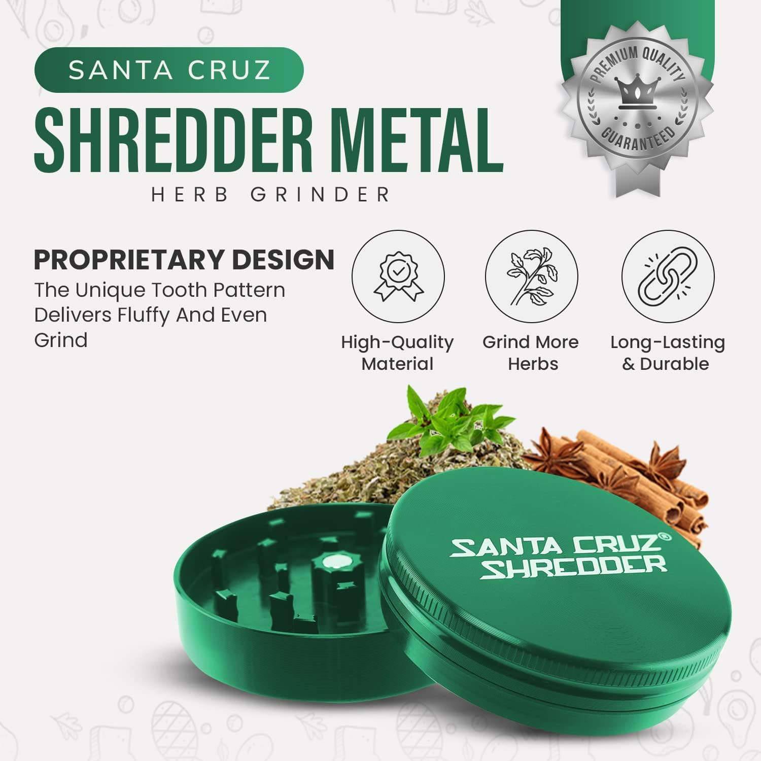 Santa Cruz Shredder Molinillo de hierbas de metal con parte superior moleteada para un agarre más fuerte, 2 piezas de 2.7 pulgadas (verde)
