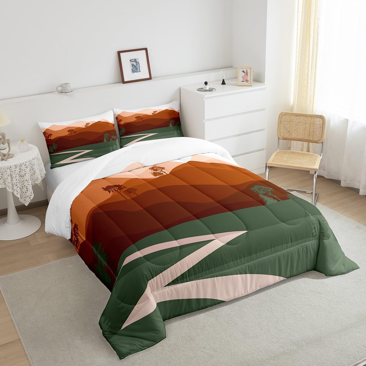 Erosebridal Juego de edredón minimalista tamaño King, ropa de cama abstracta de montaña de la selva para niños y niñas, juegos de edredón de