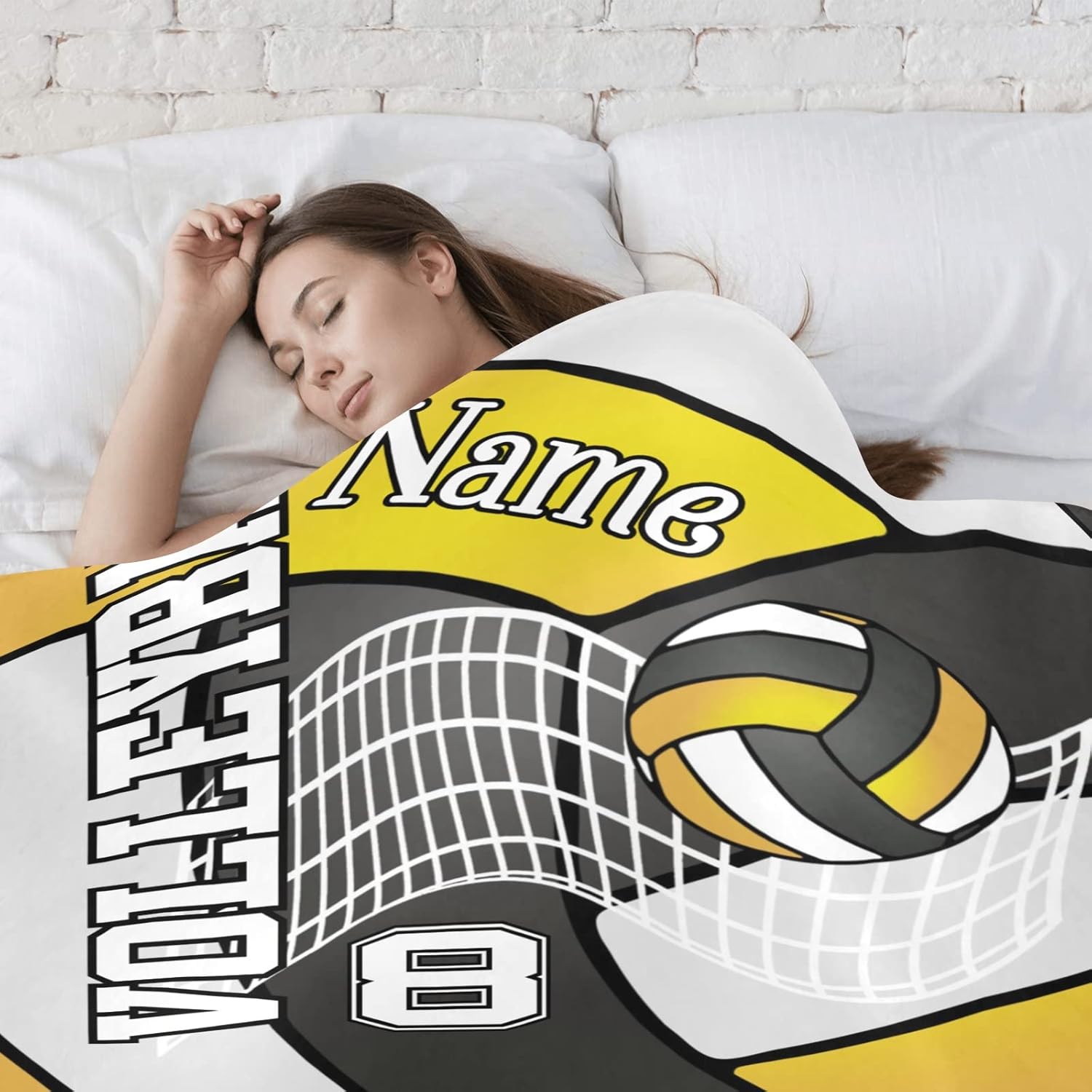 Manta personalizada de voleibol en negro dorado, amarillo y blanco con nombre, manta de forro polar suave para hombres y mujeres, regalo de