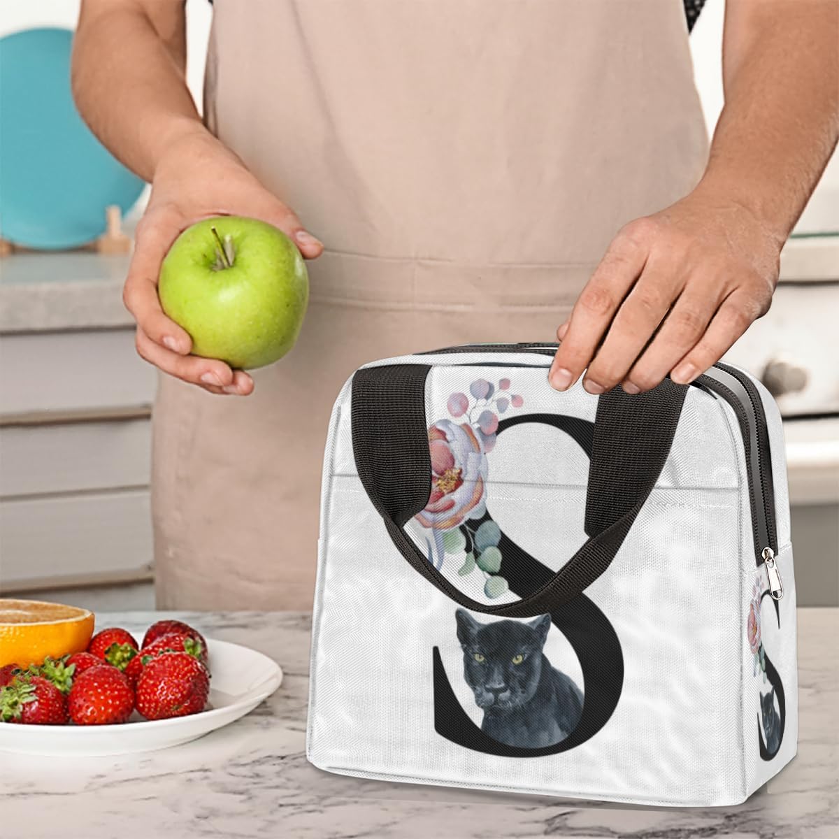 Bolsa de almuerzo con inicial S, bonita bolsa de almuerzo aislada, reutilizable, para adultos, mujeres, hombres, trabajo, pesca, playa, picnic,