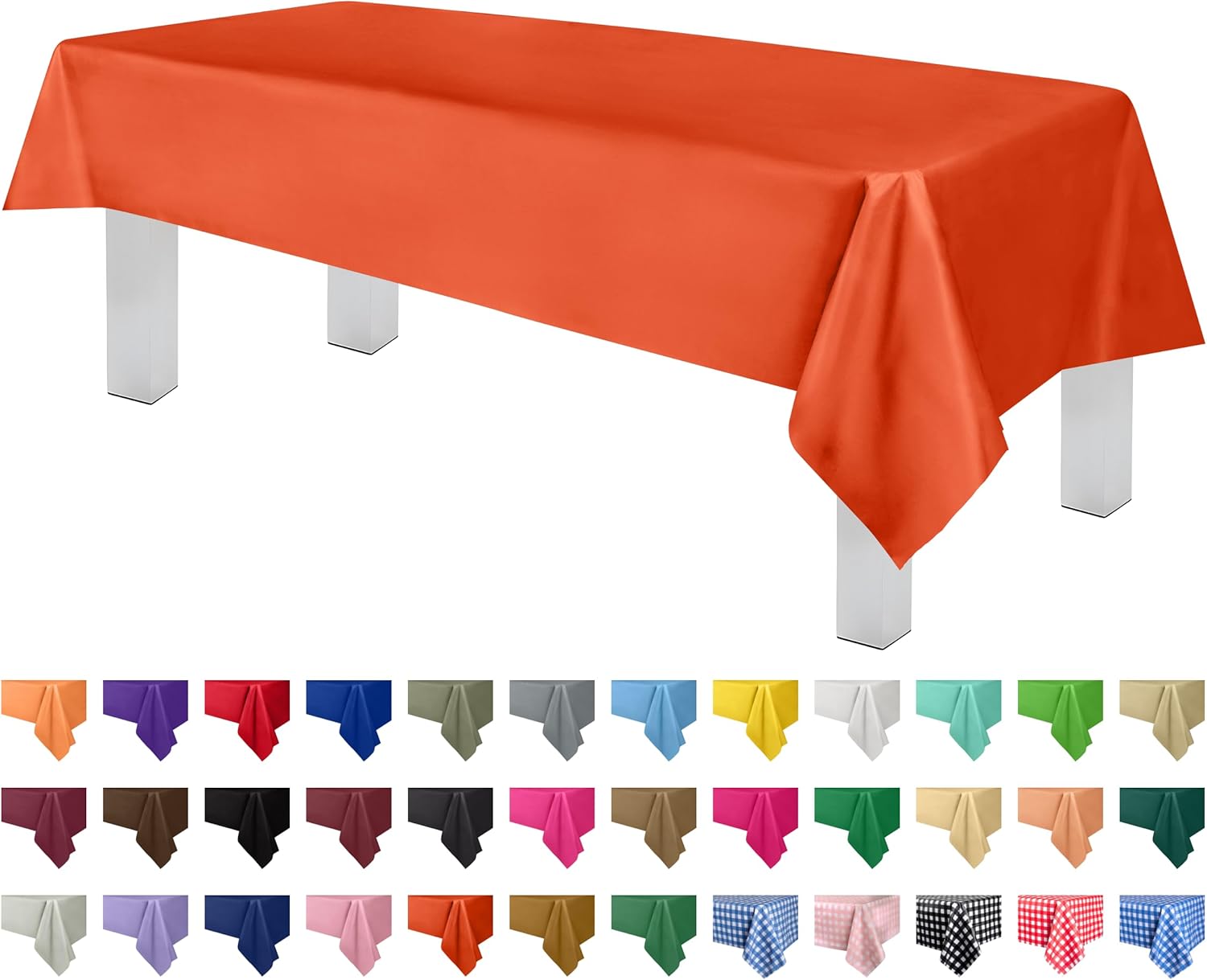 Grandipity – Mantel de plástico desechable prémium, 54 x 108 pulgadas, color naranja, paquete de 12, mantel rectangular decorativo