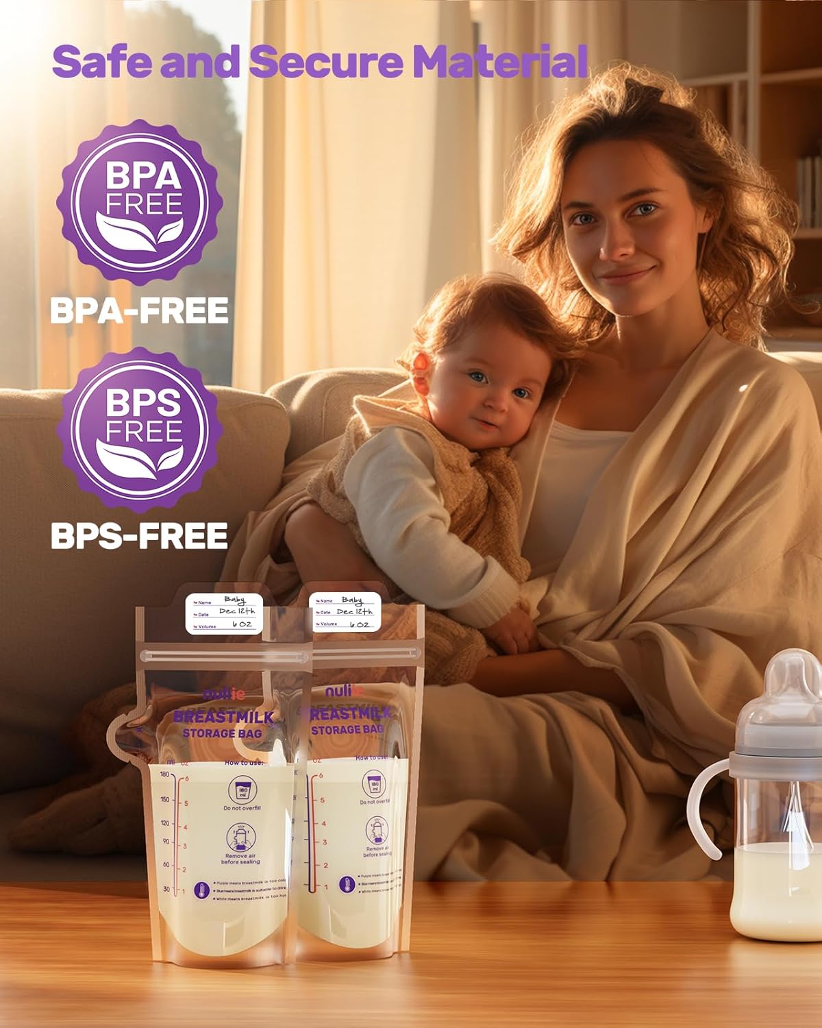 Nuliie 120 bolsas de almacenamiento de leche materna con detección de temperatura, sin fugas, sin BPA con boquilla fácil de verter, 6 onzas