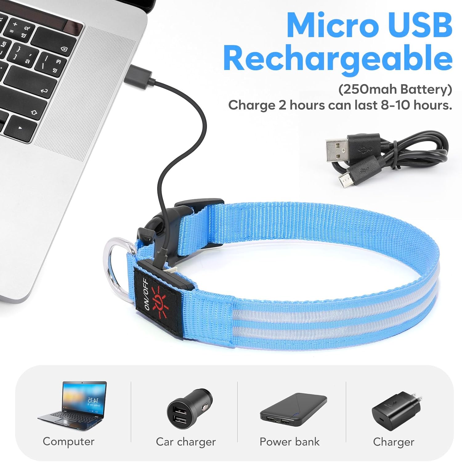 Dolitego Collares de perro iluminados  Collares de perro recargables que brillan en la oscuridad, collar LED ajustable para perro, luces de perro