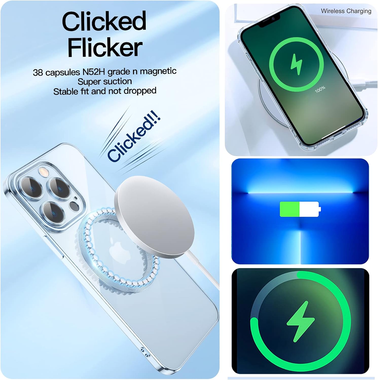 MGQILING Compatible con iPhone 15 Pro Funda magnética con purpurina, bonita funda transparente chapada de lujo, compatible con MagSafe para mujeres