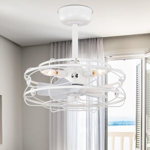 Duckbeer Ventilador de techo cerrado con luz, ventilador de techo vintage enjaulado con control remoto, 4 bombillas E12 para porche, patio, cocina, Duckbeer Ventilador de techo cerrado con luz, ventilador de techo vintage enjaulado con control remoto, 4 bombillas E12 para porche, patio, cocina,