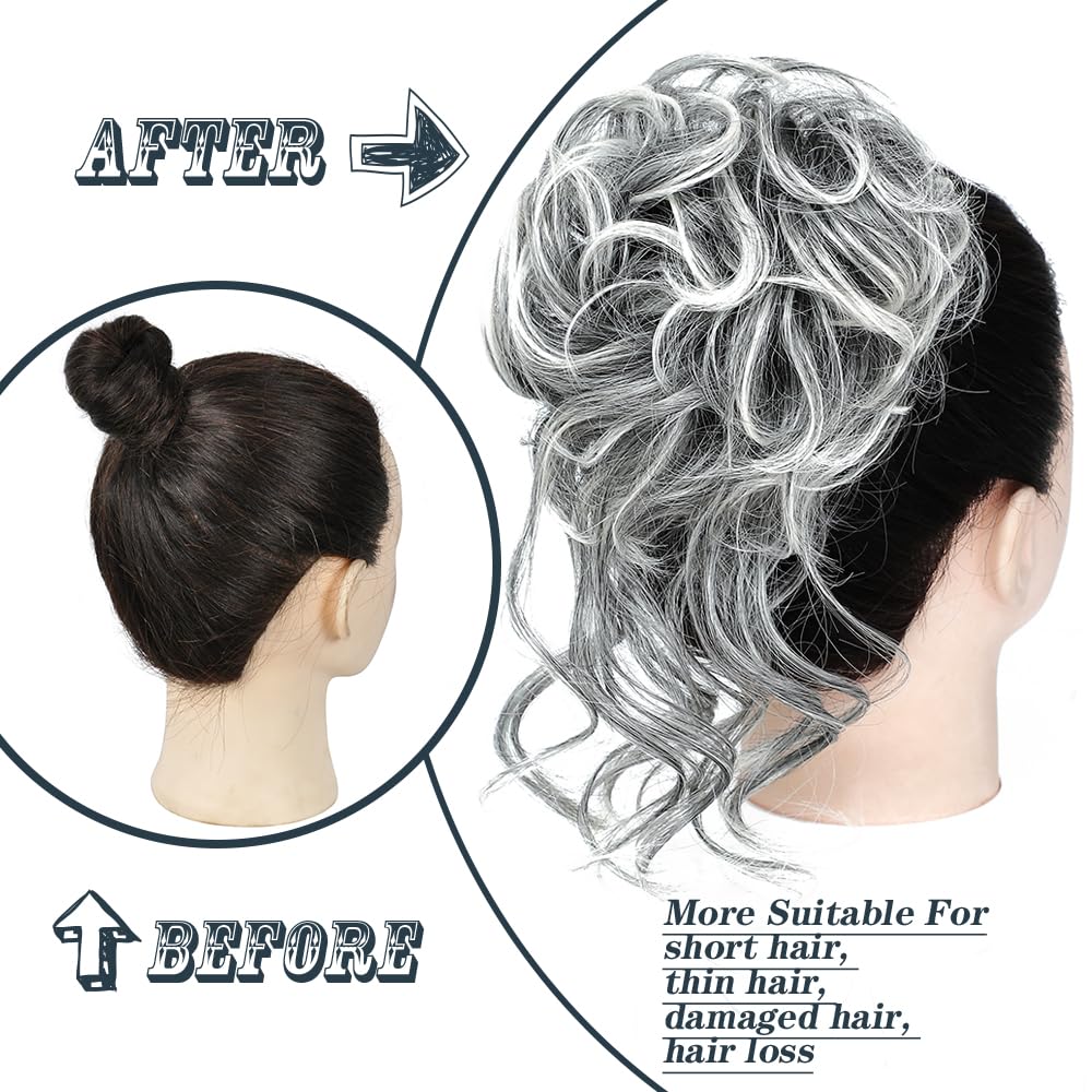 LE SECRET 1 pieza de cabello de moño desordenado, recogido, rizado y ondulado, para mujer, extensiones de moño sintético para uso diario (gris
