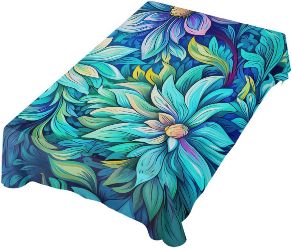 ZOEO Mantel rectangular con estampado de flores Bohomia color azul, moderno, mantel de cocina y comedor, mantel decorativo lavable para fiestas,