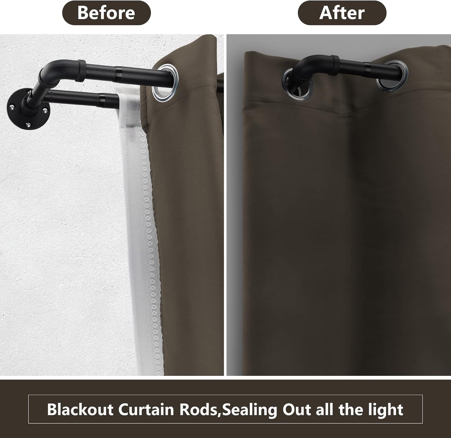 BsBsBest Barras de cortina para ventanas de 28 a 117 pulgadas, barra de cortina doble envolvente de 1 pulgada, juego de barras de cortina ajustables