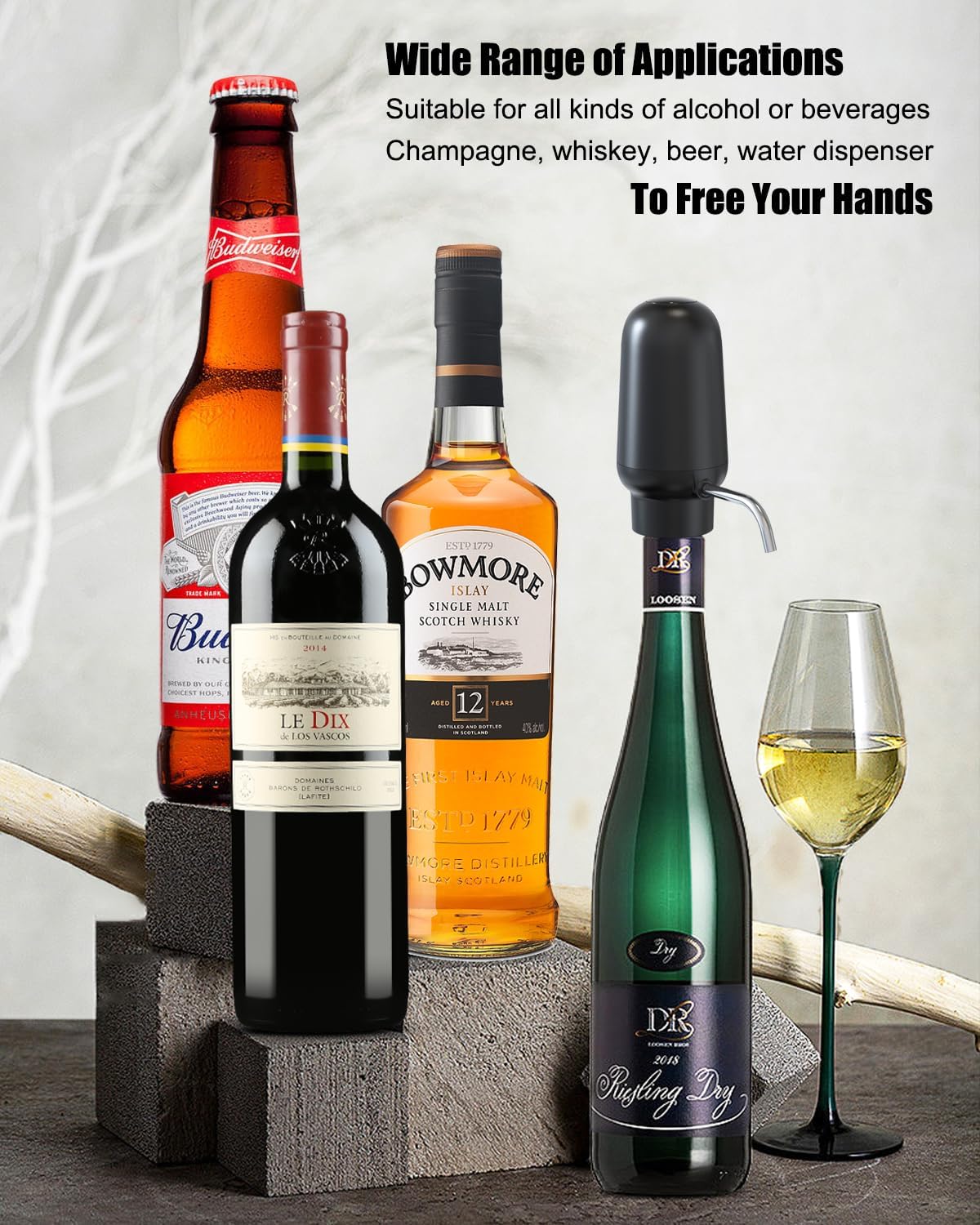 DERGUAM – Vertedor de vino eléctrico, aireador de vino recargable con 2 tapones de vino, aireador automático portátil de un botón con cortador de