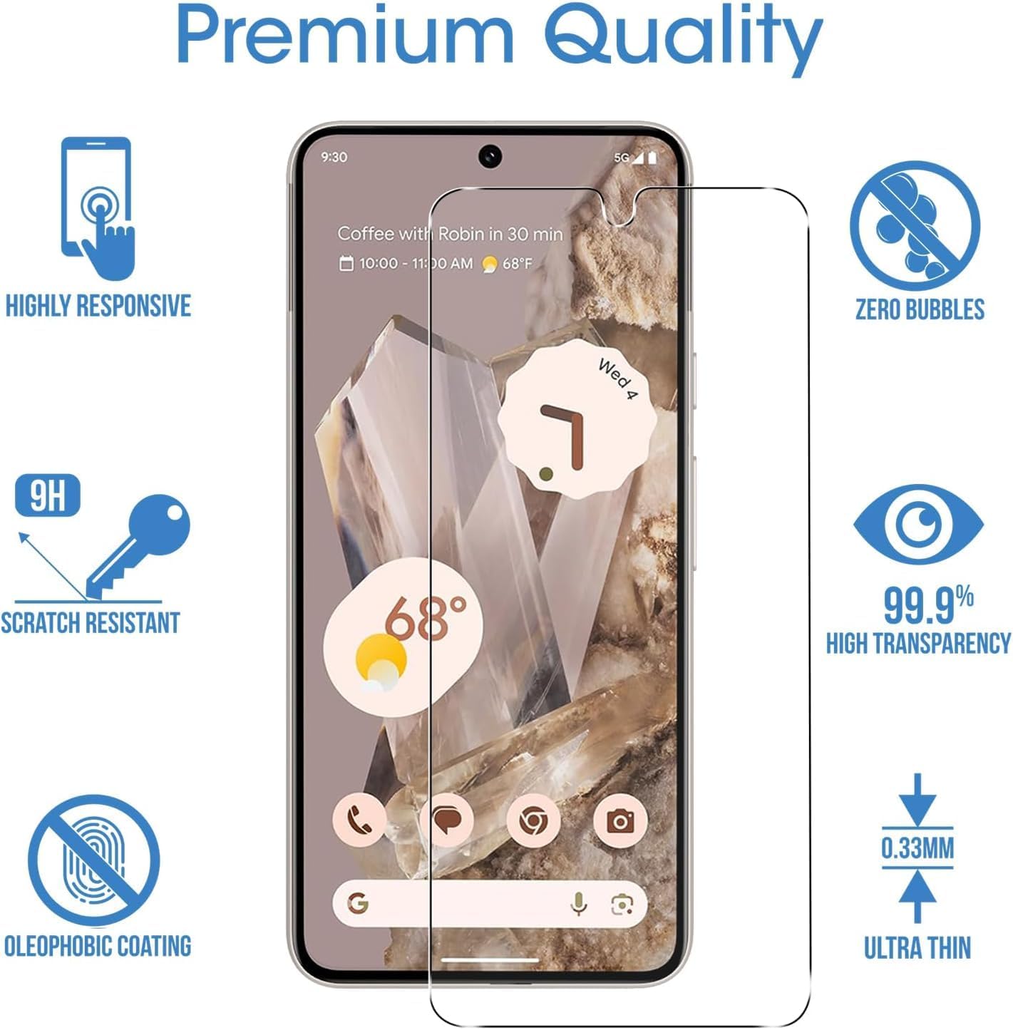 amFilm Protector de pantalla de vidrio templado para Google Pixel 8 Pro, compatible con huellas dactilares ultrasónicas, con marco de fácil