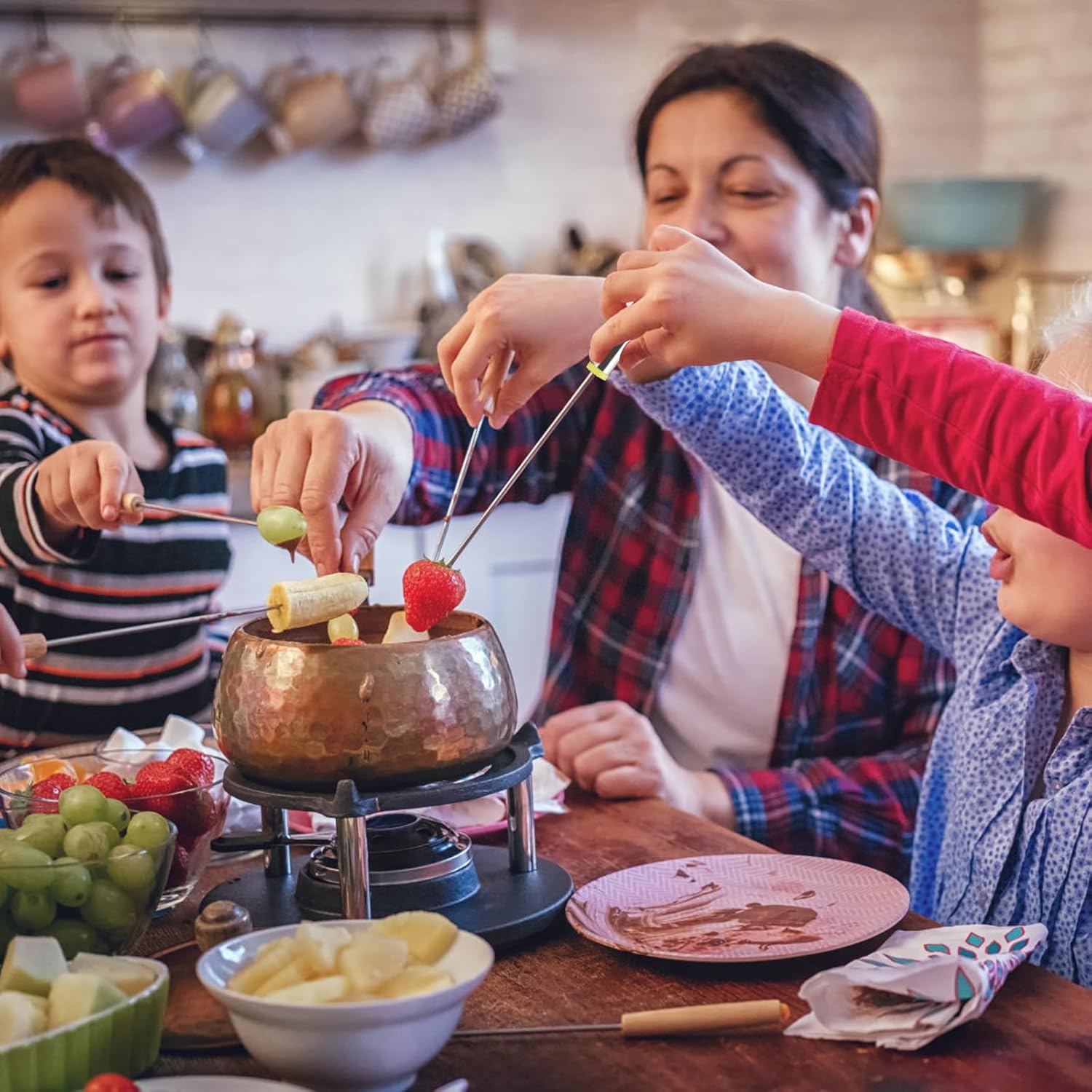 12 tenedores para fondue de 9.4 pulgadas, de acero inoxidable, mango de madera, para fondue de chocolate, para fondue y queso, malvaviscos, frutas