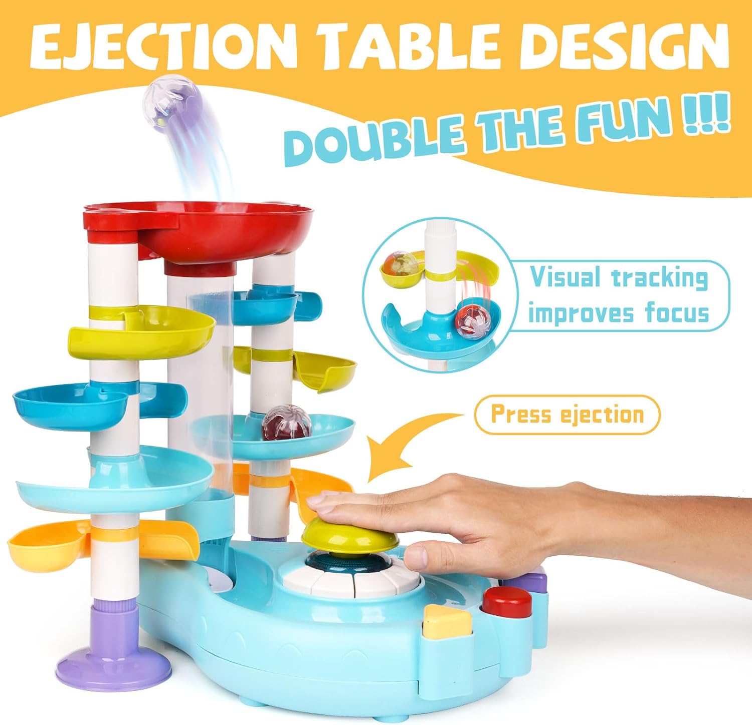 Torre giratoria de bola de 4 capas para bebés y niños pequeños, juguete de bola ocupada con iluminación musical, rampa de carreras de bolas para el