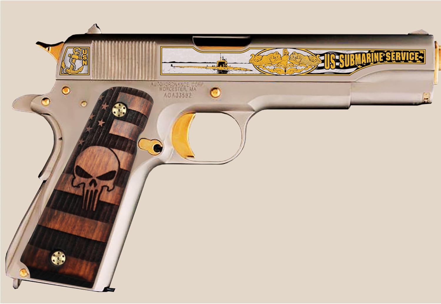 Serie Punisher 1911 de la bandera de Estados Unidos, empuñaduras de pistola de madera 1911, corte de seguridad Ambi para 1911 tamaño completo,