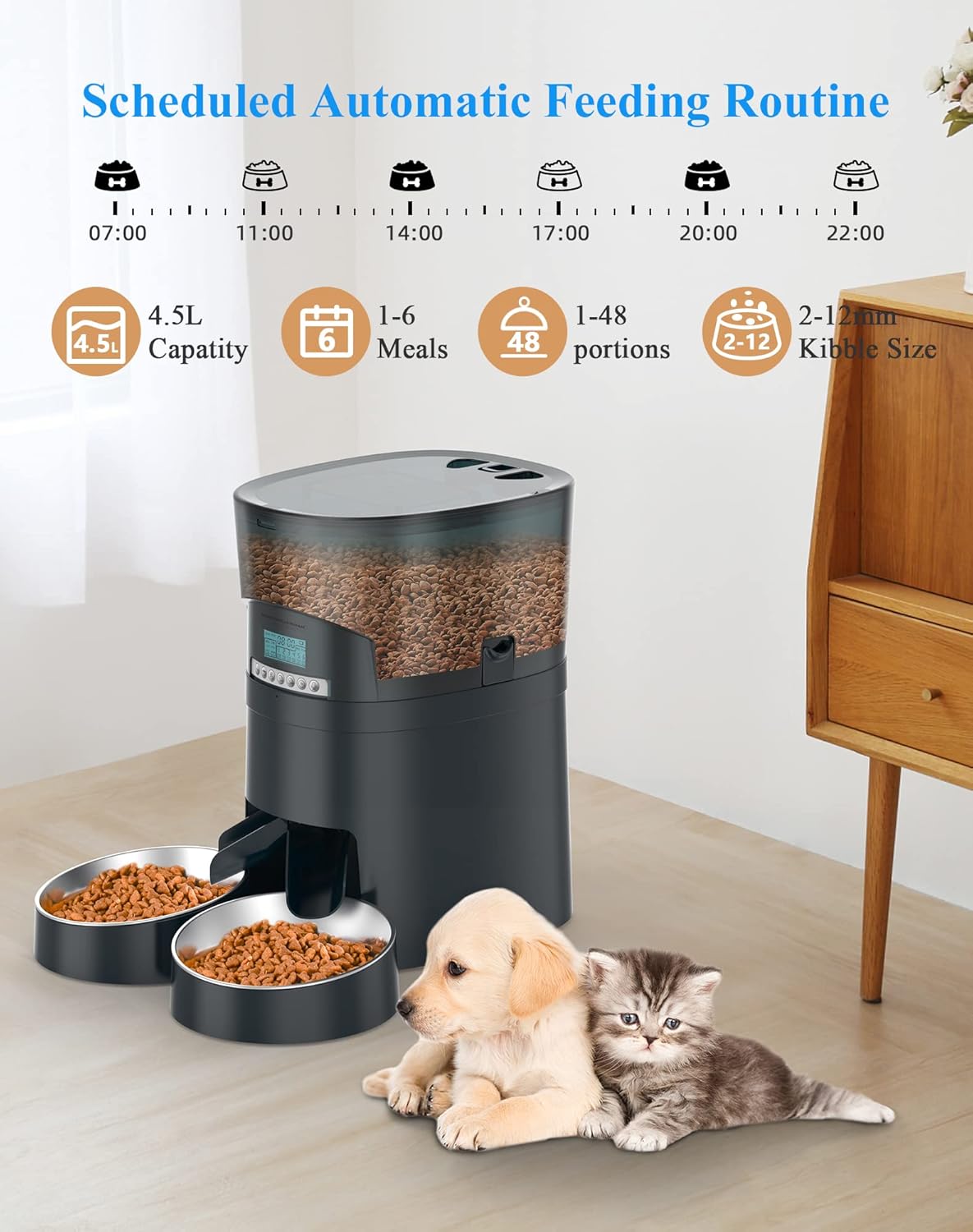 HoneyGuaridan – Comedero automático para gatos, 4.5L, dispensador de alimentos para 2 gatos, perros, dispensador de alimentos para gatos, control de