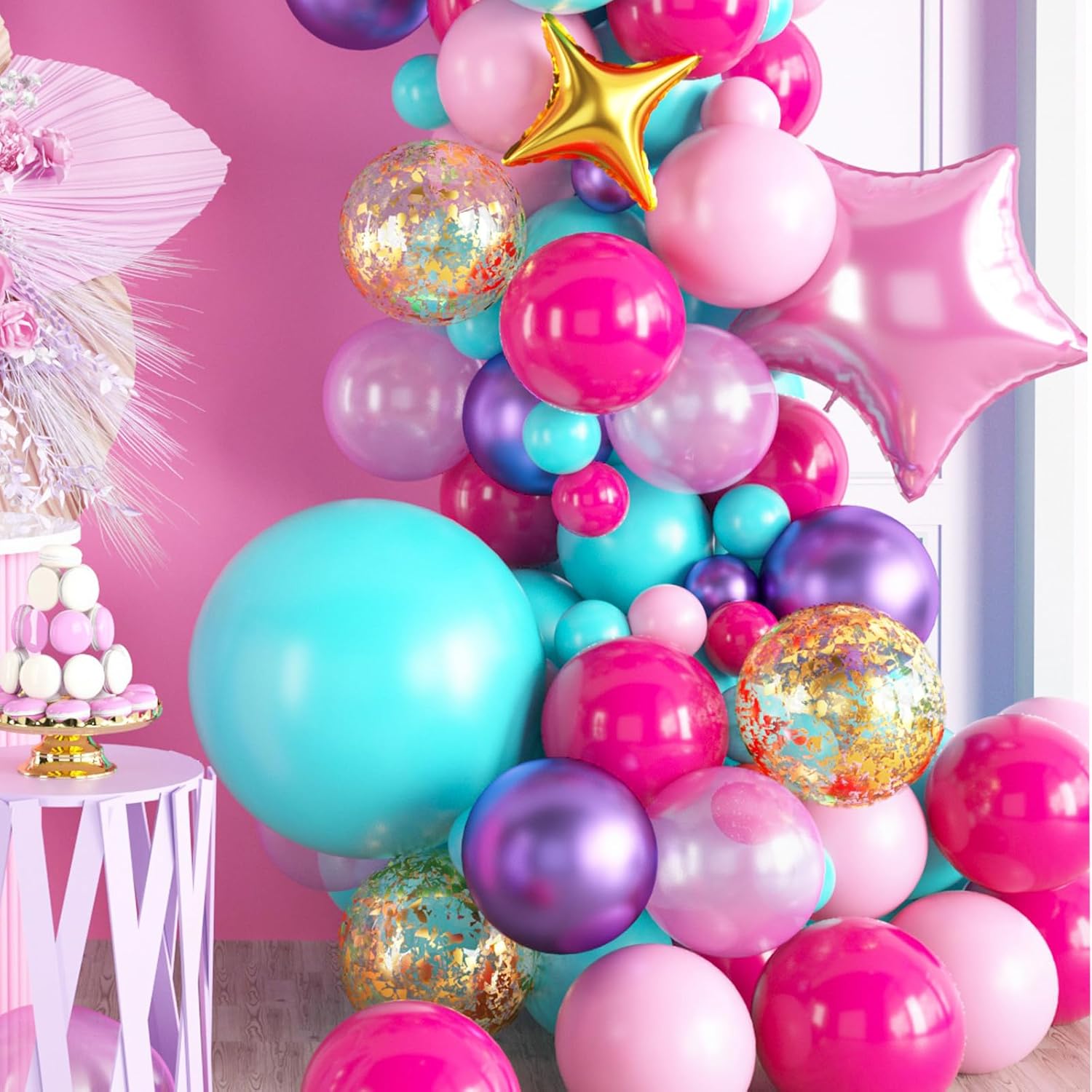 Kit de arco de globos rosa morado, kit de arco de globos azul, rosa y morado, arco de globos rosa intenso, guirnalda de globos rosa intenso con