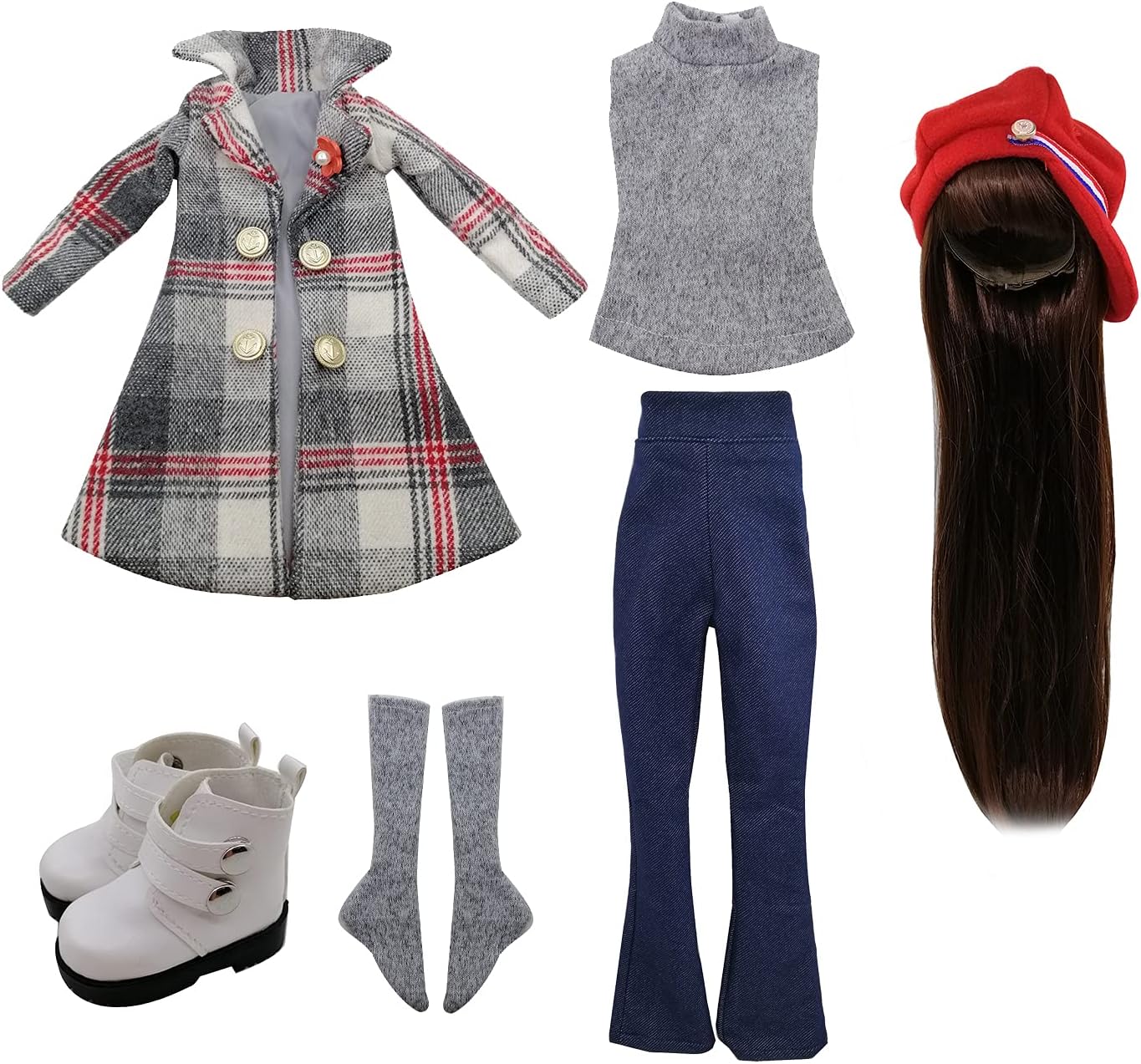 Proudoll Trajes diarios con peluca, sombrero, jeans, abrigo, camiseta, zapatos, ropa para muñecas BJD de 13 de 24 pulgadas (solo accesorios (sin