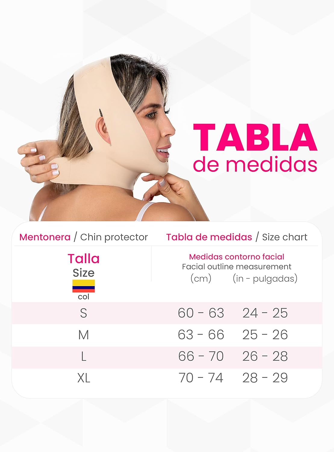 M&D Cara Adelgazamiento Correa de barbilla Lipo Compresión Prenda Mentonera Postquirúrgica Facial Beige S