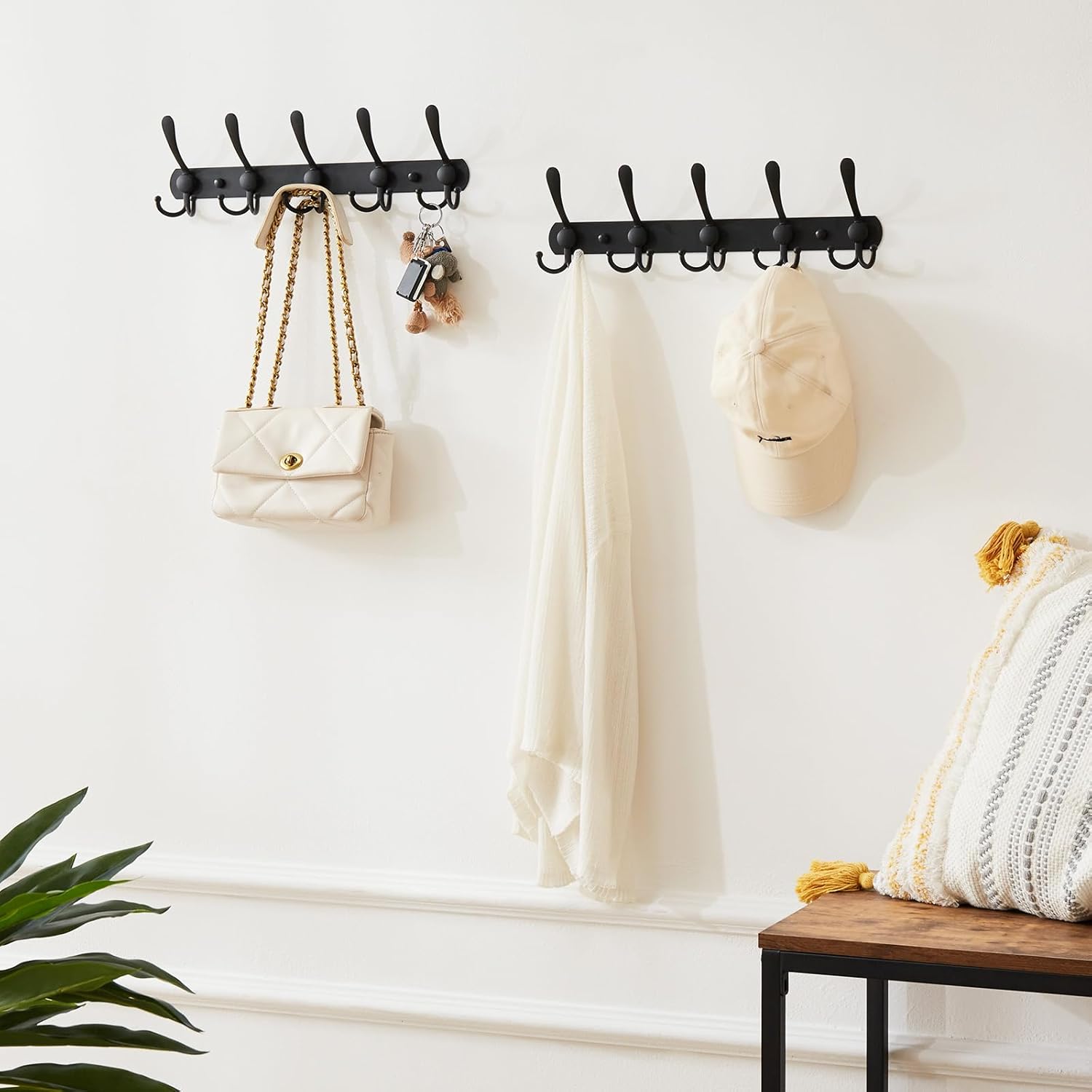 Gancho de pared para colgar ropa, ganchos de pared negros para dormitorio, cocina, baño, color negro