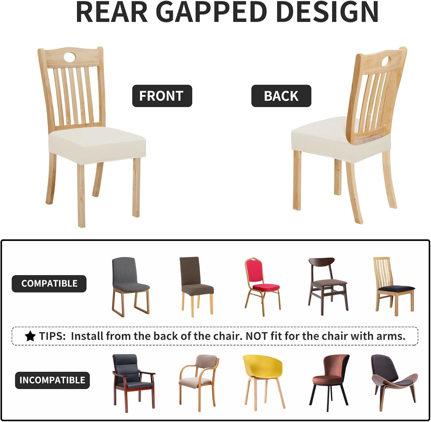 Easy-Going Juego de 2 fundas de asiento 100% impermeables para sillas de comedor, fundas de asiento elásticas protectoras extraíbles y lavables,