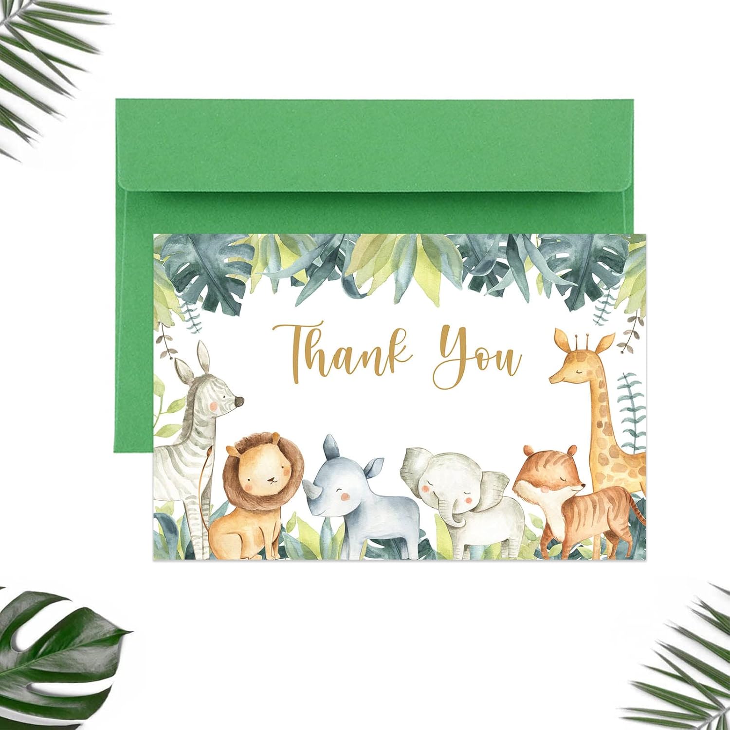 Buerhanerry 50 tarjetas de agradecimiento de safari, 4 x 6 pulgadas, tarjetas de agradecimiento de animales de la selva para baby shower, notas de