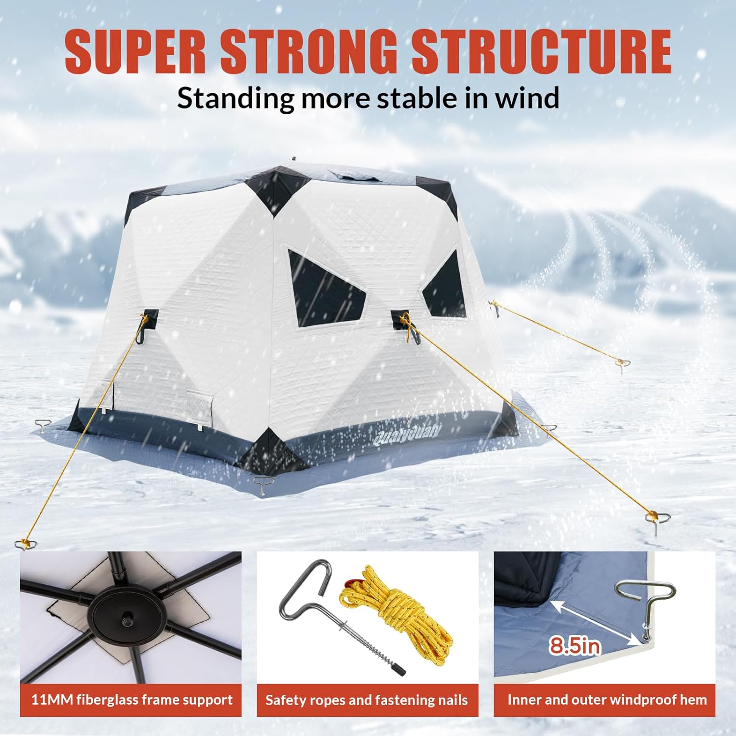 QualyQualy Ice Fishing Tent Insulated, 6 Sided Insulated Ice Fishing Shelter for 6-7 Person, Portable Pop-Up Ice Shanty Shack, Winter Fishing
