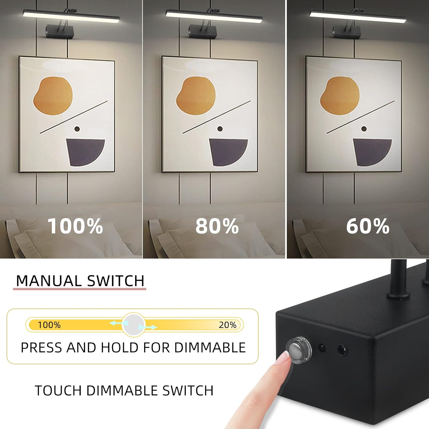 FUNCHDAY Luz de imagen, luz de imagen de batería de 3CCT para pared, luz de pintura remota inalámbrica con temporizador y regulable, luz de arte de