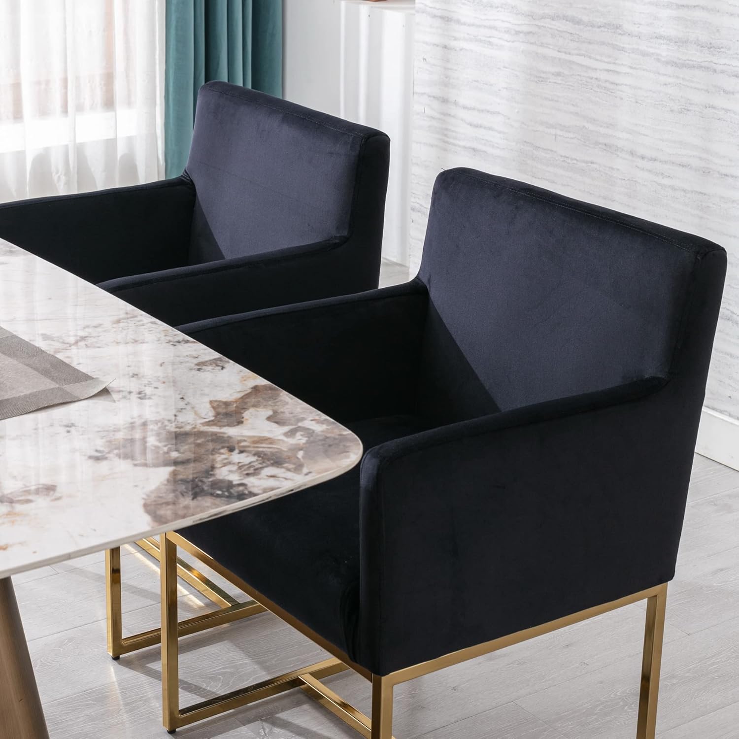 BESTANO – Juego de 2 sillas de comedor tapizadas de terciopelo con reposabrazos, sillones decorativos modernos de mediados de siglo, sillas modernas
