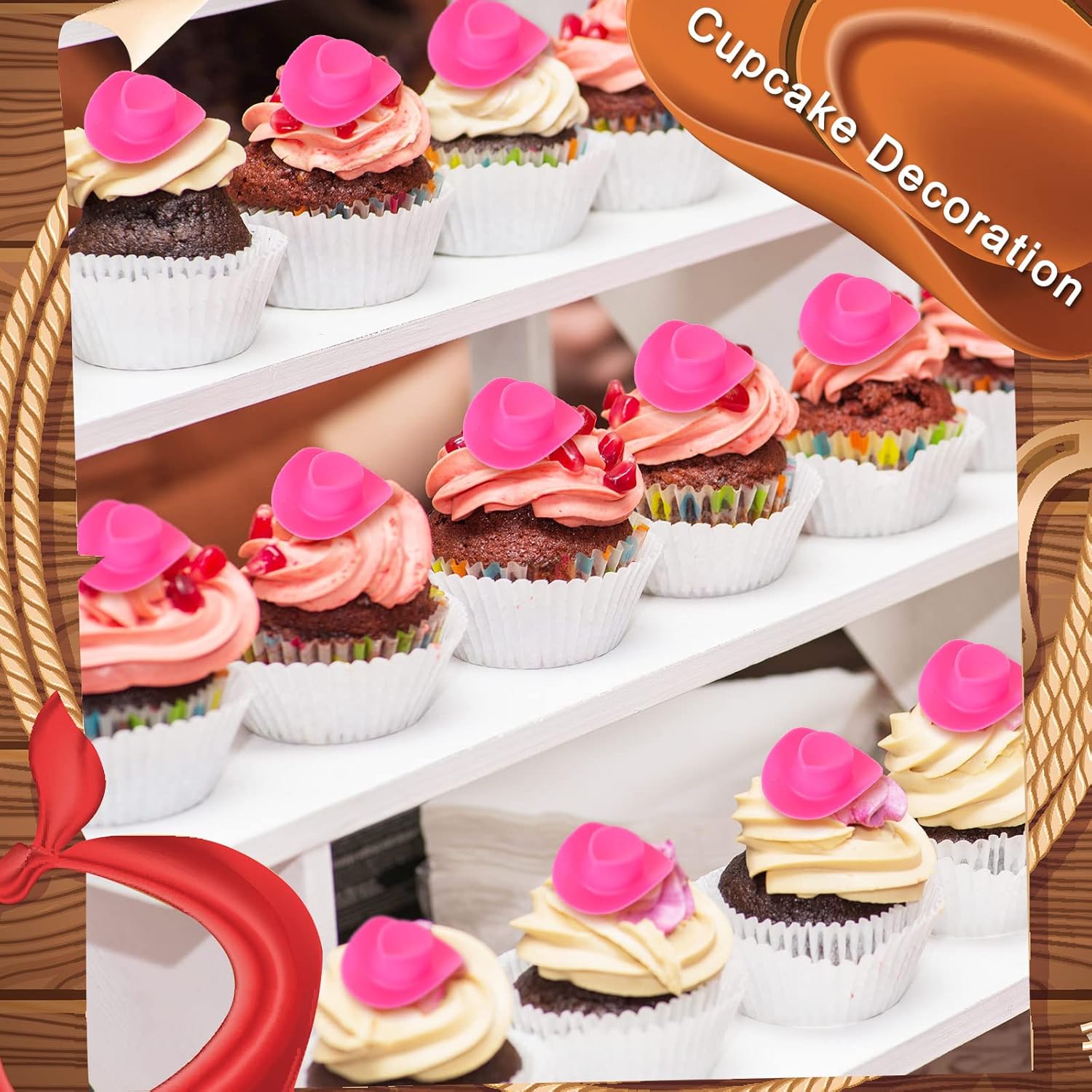 Whaline 20 sombreros de vaquero occidentales con mini bandanas, sombrero miniatura rosa, mini vaquera botella de vino rosa, para disfrazarse,