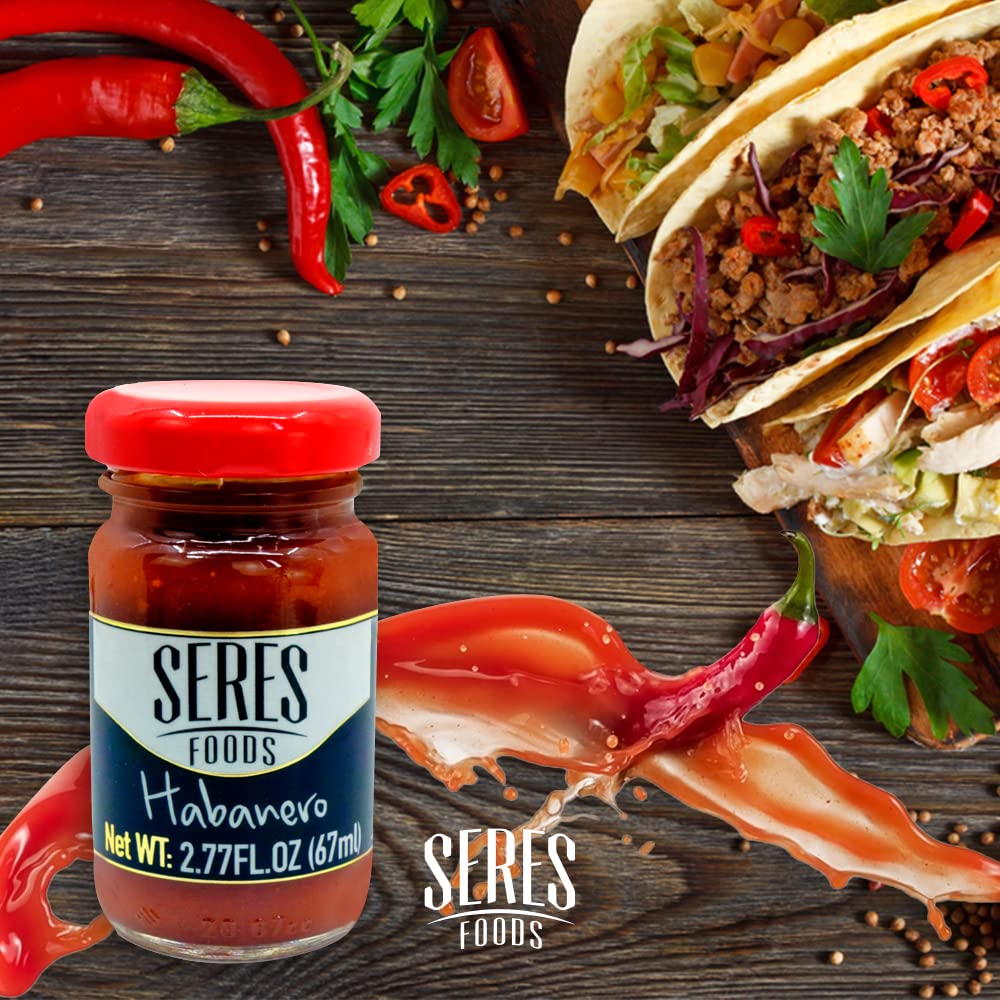 Seres Foods World Sauces – Juego de regalo  Botellas de vidrio de 2.77 onzas líquidas, paquete de 8, variedad de sabores incluyendo Habanero Extra,