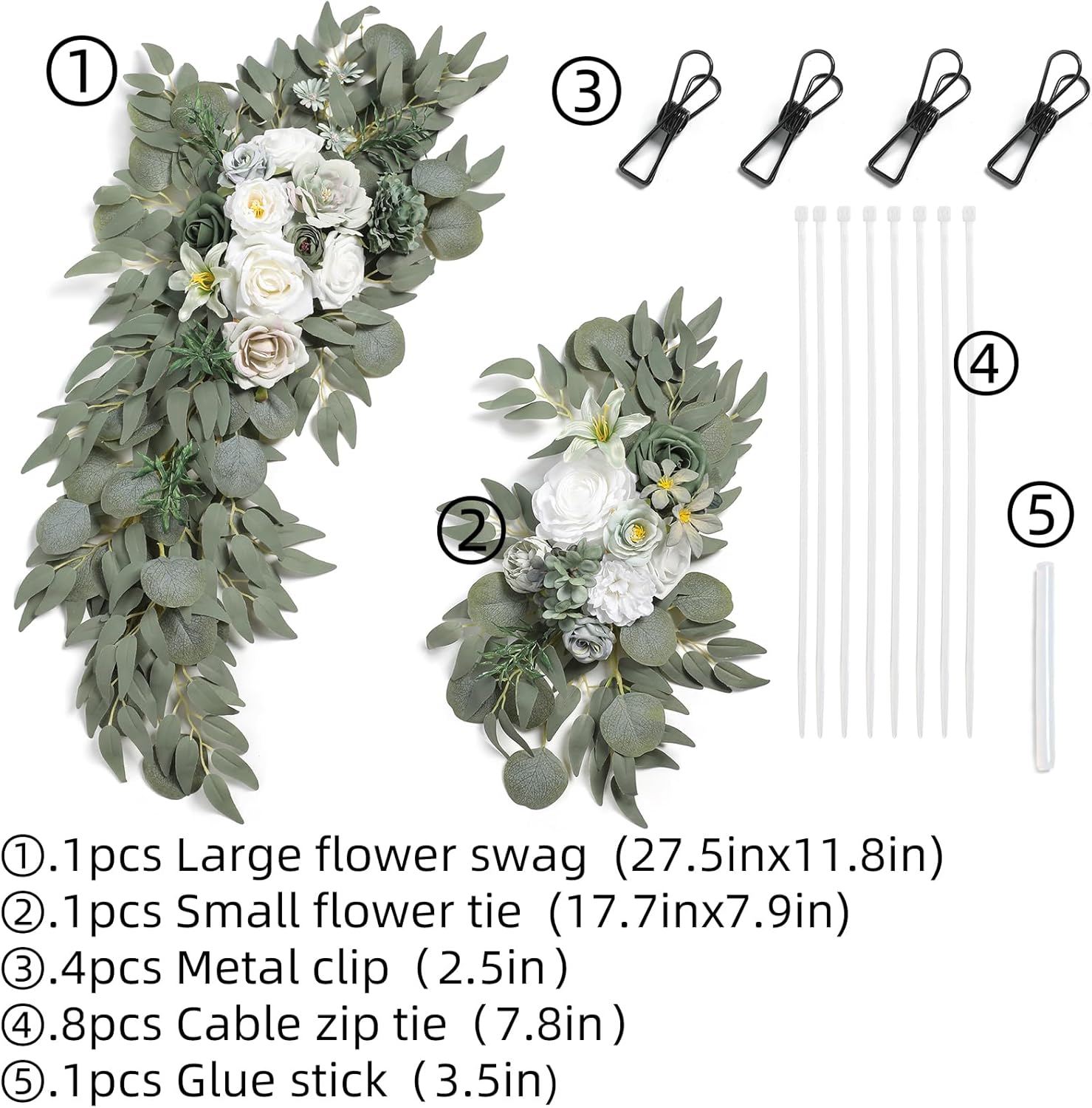 GAATEEK Juego de 2 guirnaldas de flores de arco sintético para bodas, decoraciones florales y letreros de ceremonia de recepción de boda (blanco y