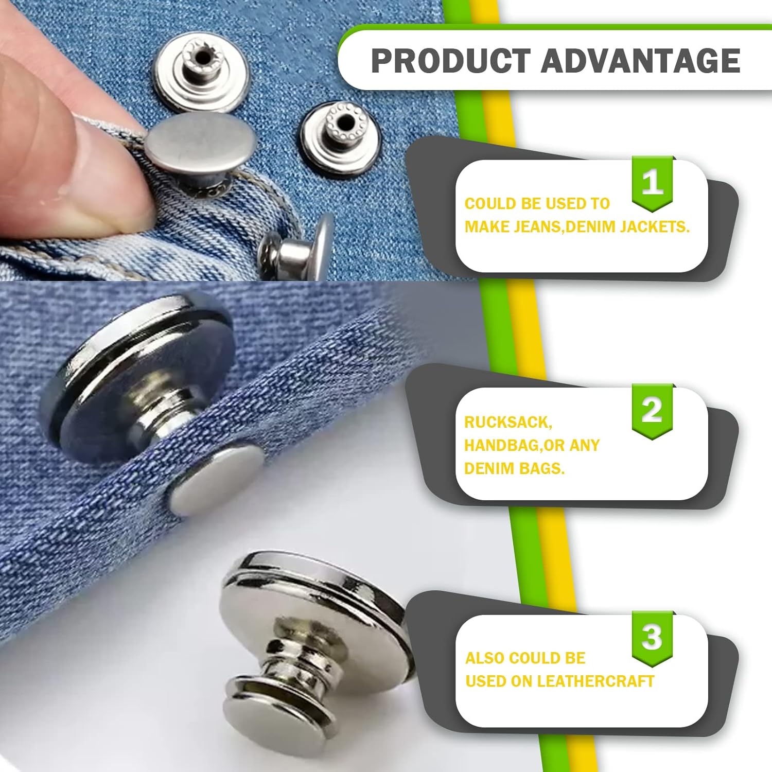 Keadic 202 piezas de 5 colores sin costura botones de jeans kit de repuesto con base de metal, botones de metal de 0.67 pulgadas de repuesto combo