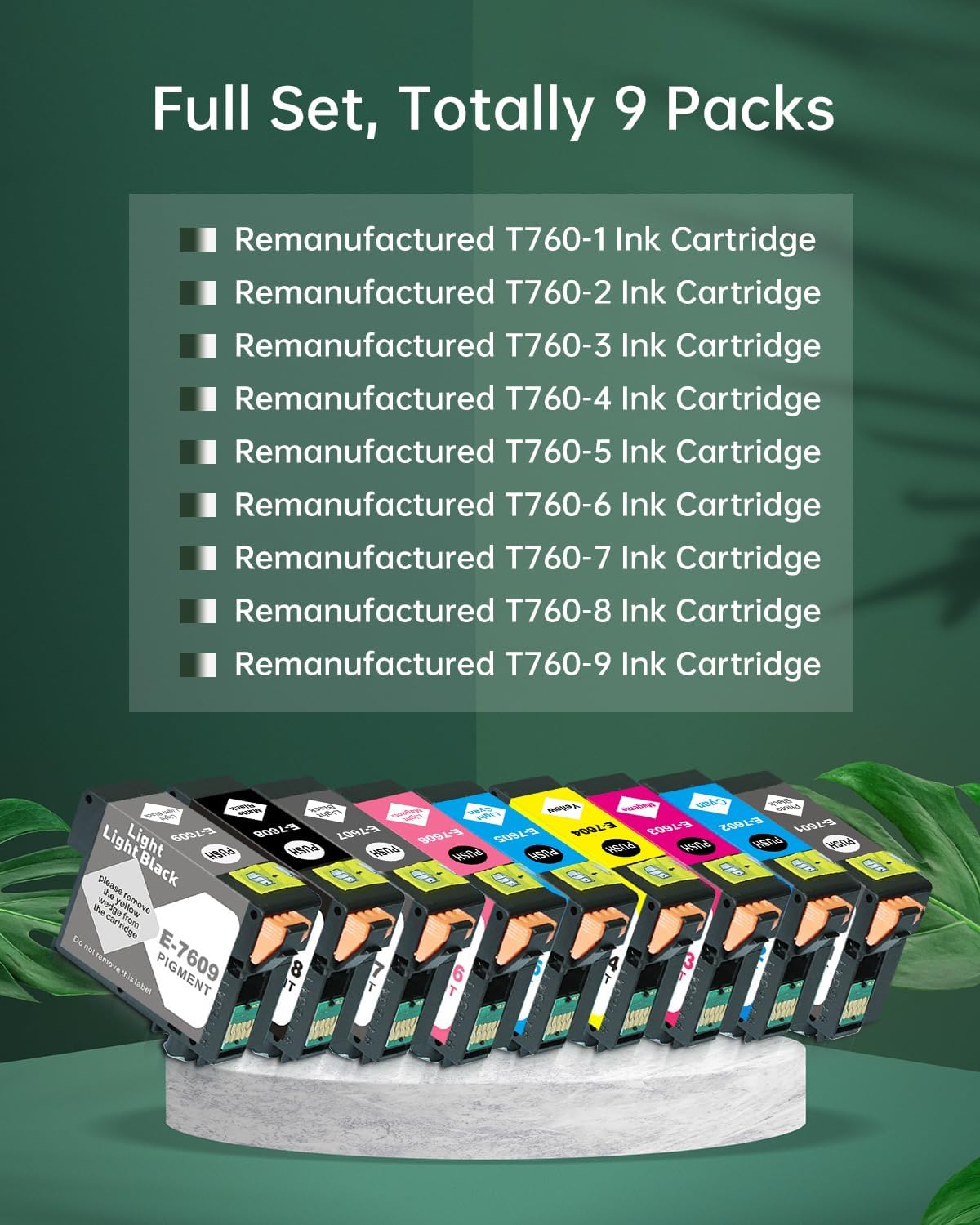 Repuesto de cartucho de tinta T760 remanufacturado, compatible con impresora de inyección de tinta Surecolor P600 (paquete de 9 T7601 T7602 T7603