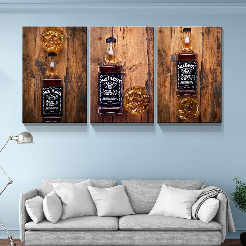 Denozer – 3 piezas de lienzo para pared, diseño vintage de whisky, decoración de pared occidental para cocina, bar, pub – Impresión en lienzo giclée