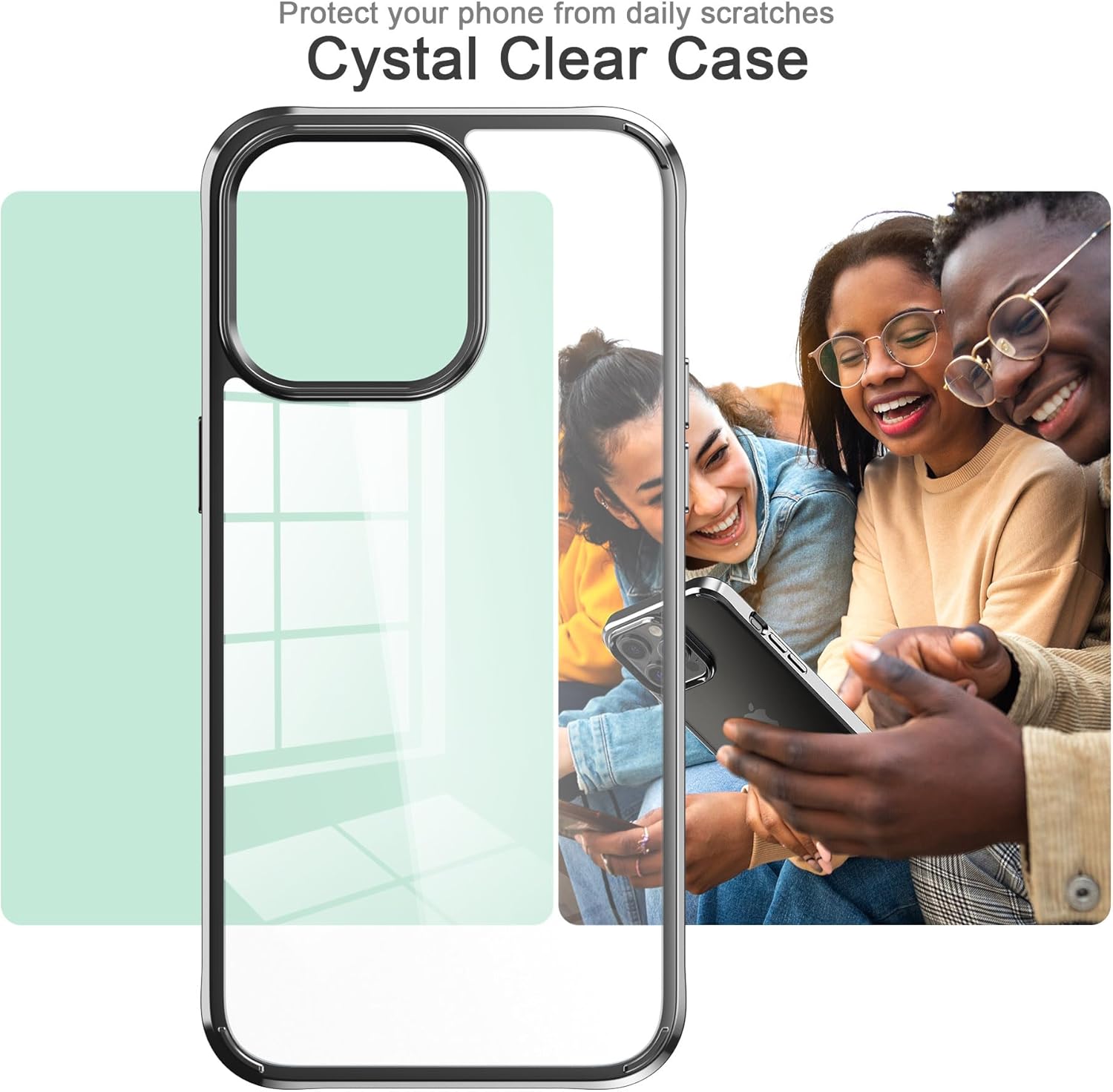 Foluu Funda ultradelgada para iPhone 15 Pro Max 2023 con protector de pantalla de vidrio templado y protector de lente de cámara, chapado duro