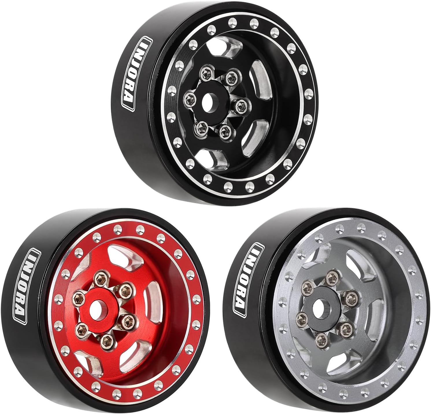 INJORA 1.0 Plus Beadlock – Llantas de aluminio para 124 118 RC Crawler SCX24 TRX4M FCX24 (gris)