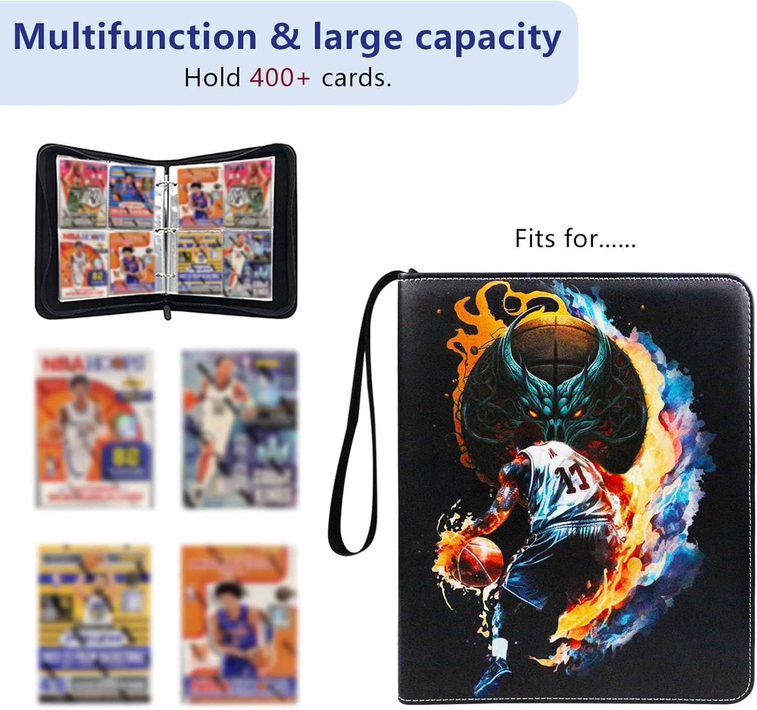 Carpeta de tarjetas de baloncesto con 4 bolsillos para 400 tarjetas con 50 fundas extraíbles, carpeta de tarjetas intercambiables, carpeta de
