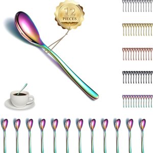 Kyraton Cucharitas de arco iris, 12 cucharas de té de acero inoxidable de 6.5 pulgadas con colorido chapado de titanio, cucharas de helado, cuchara Kyraton Cucharitas de arco iris, 12 cucharas de té de acero inoxidable de 6.5 pulgadas con colorido chapado de titanio, cucharas de helado, cuchara