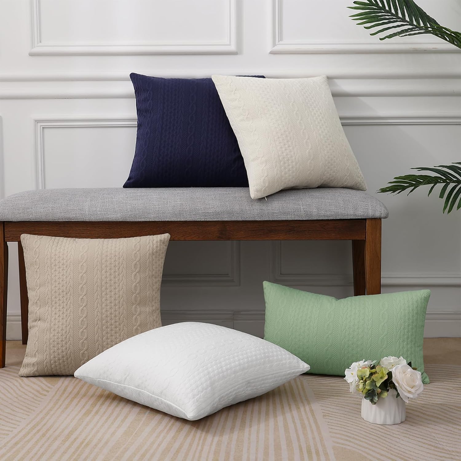 Cikary Juego de 2 fundas de almohada decorativas de 16 x 16 pulgadas para sofá cama con patrón de cuerda trenzada elevada, fundas de almohada