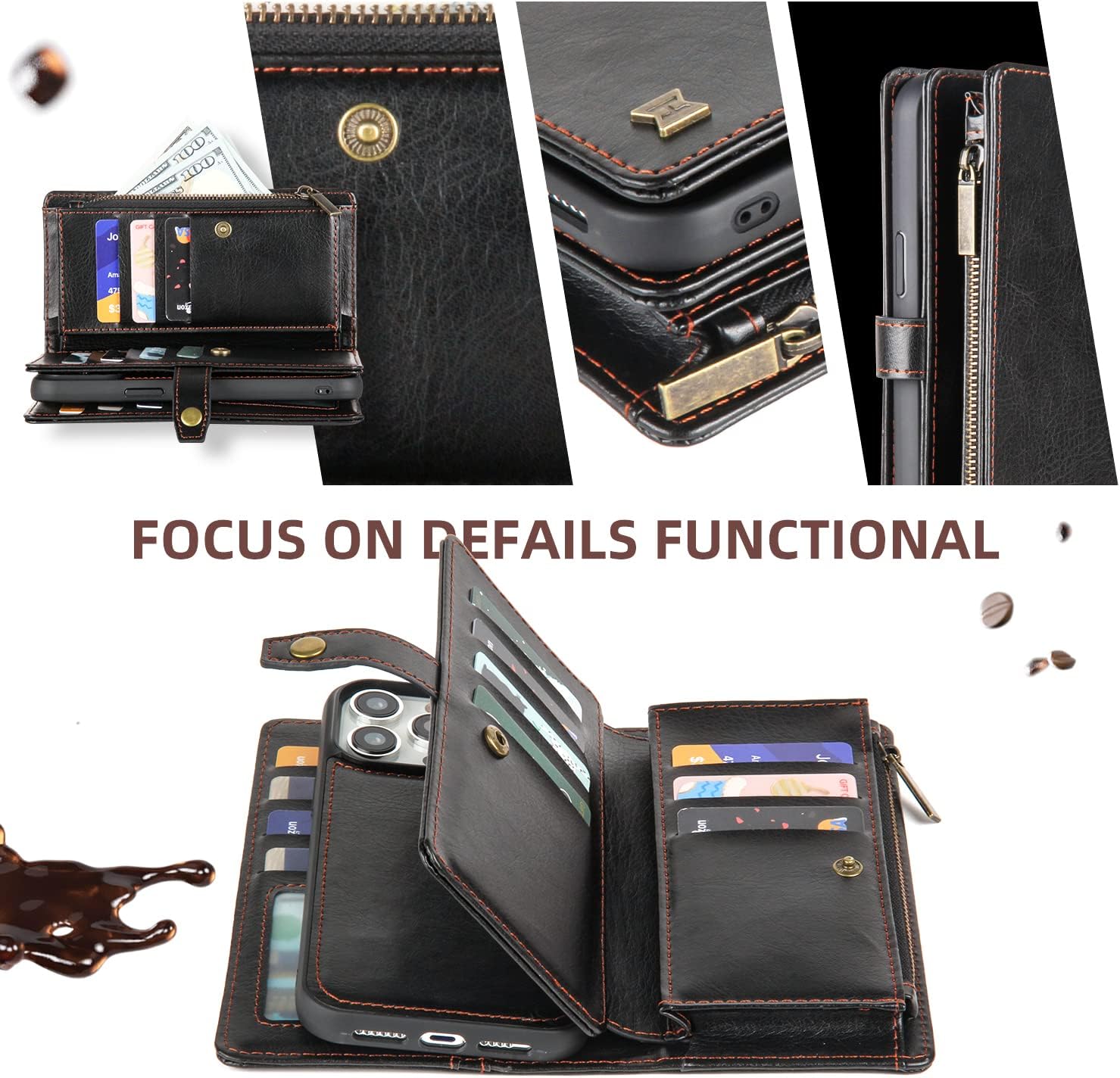 Funda tipo cartera para iPhone 15 Pro, funda para iPhone 15 Pro con tarjetero, funda de cuero para iPhone 15 Pro para mujeres y hombres, funda