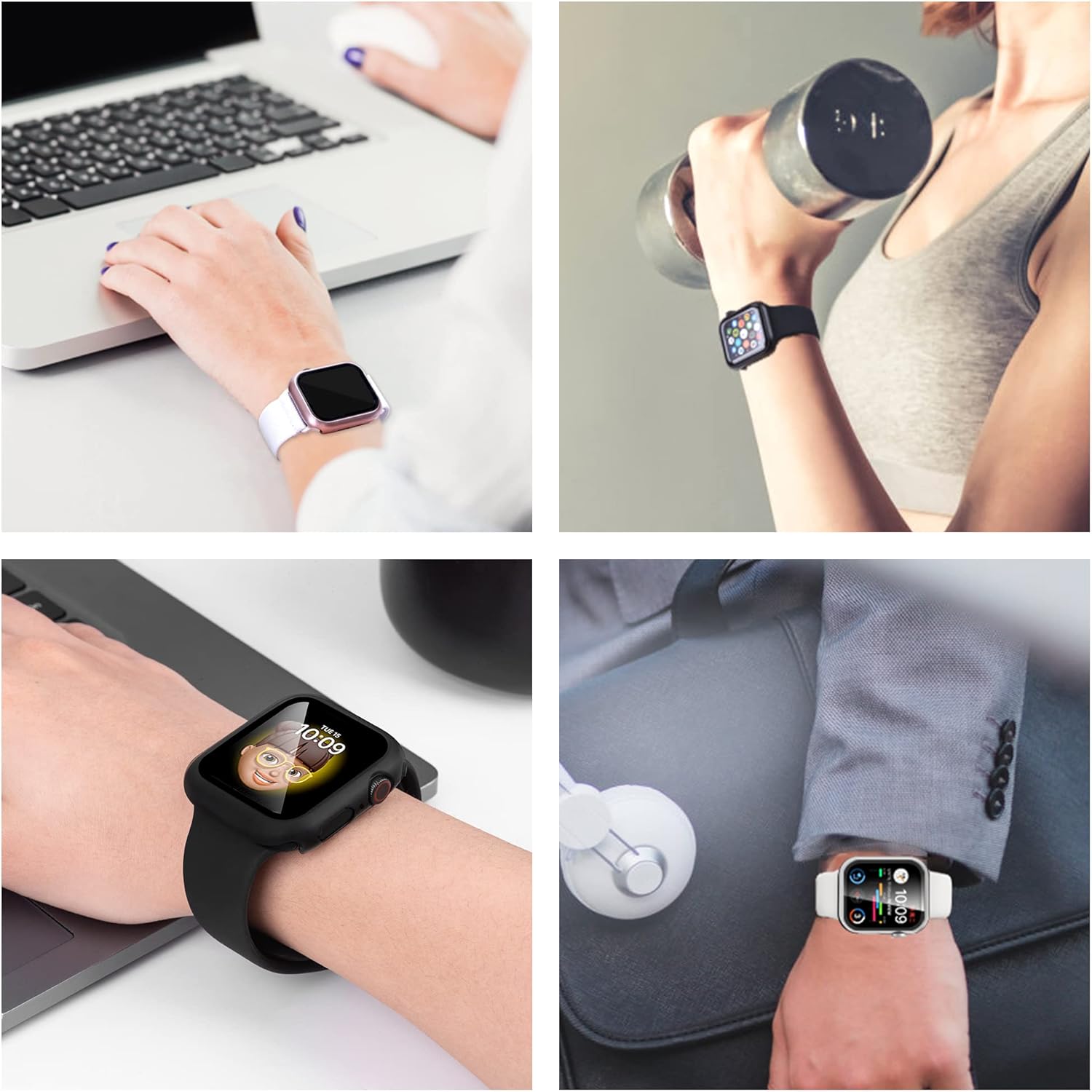 Arae Funda de reloj compatible con Apple Watch Series 6, 5, 4, SE de 1.732 pulgadas, 1.575 pulgadas, accesorios para mujeres y hombres con protector